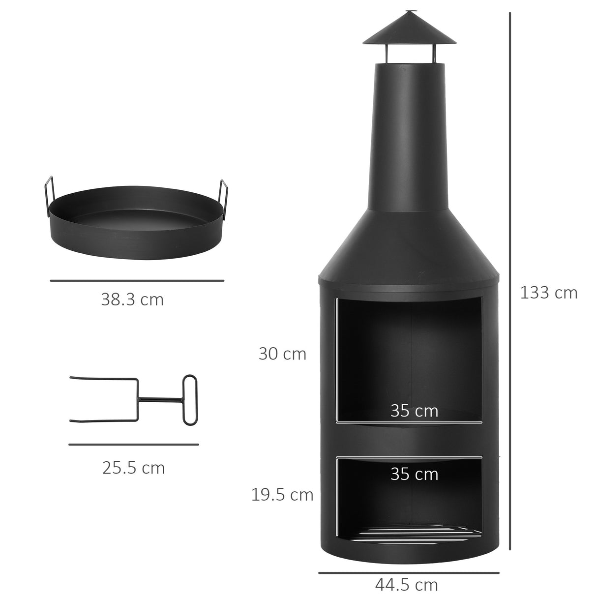 easycomfort easycomfort braciere da giardino in metallo con camino porta legna e attizzatoio 44.5x133cm nero