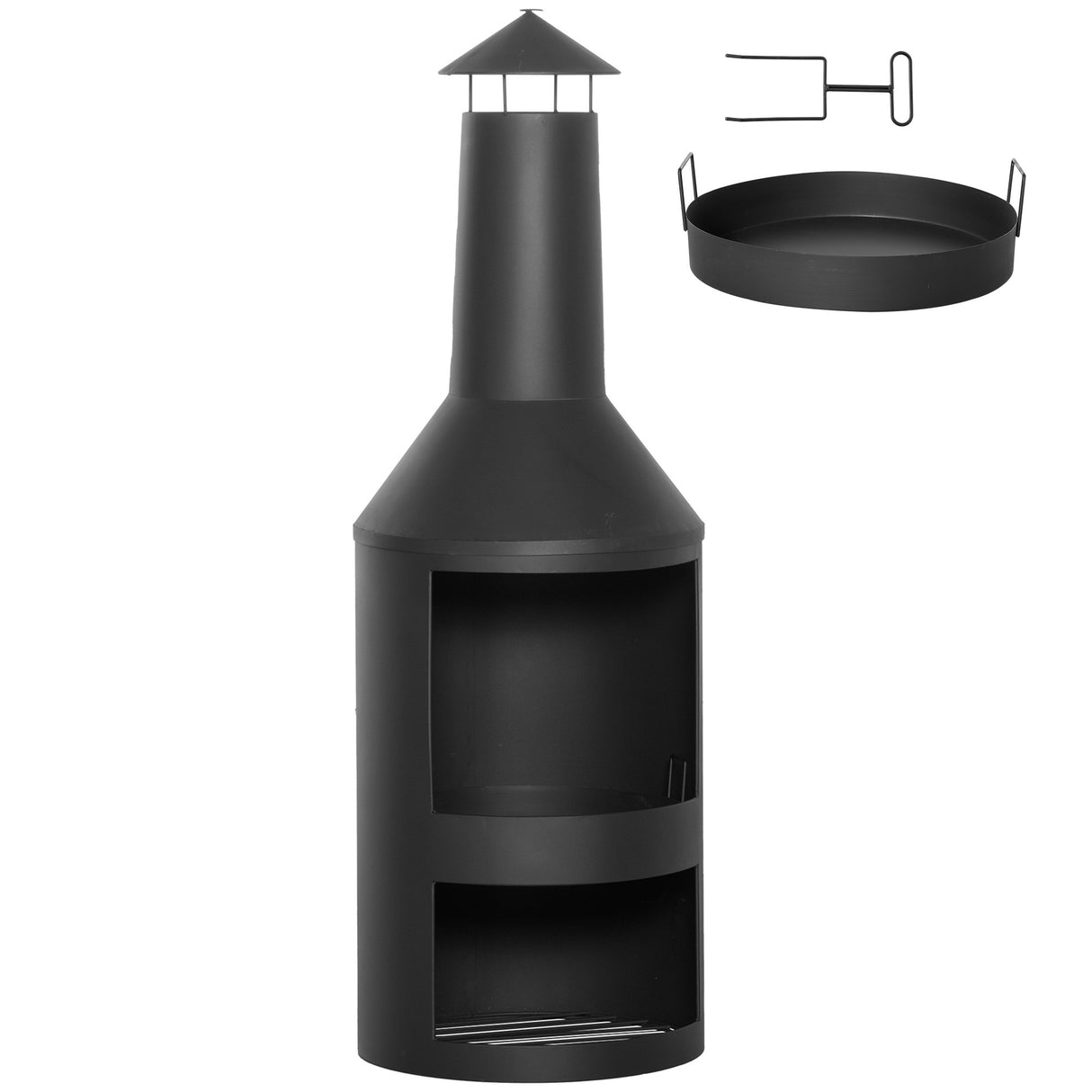 easycomfort easycomfort braciere da giardino in metallo con camino porta legna e attizzatoio 44.5x133cm nero