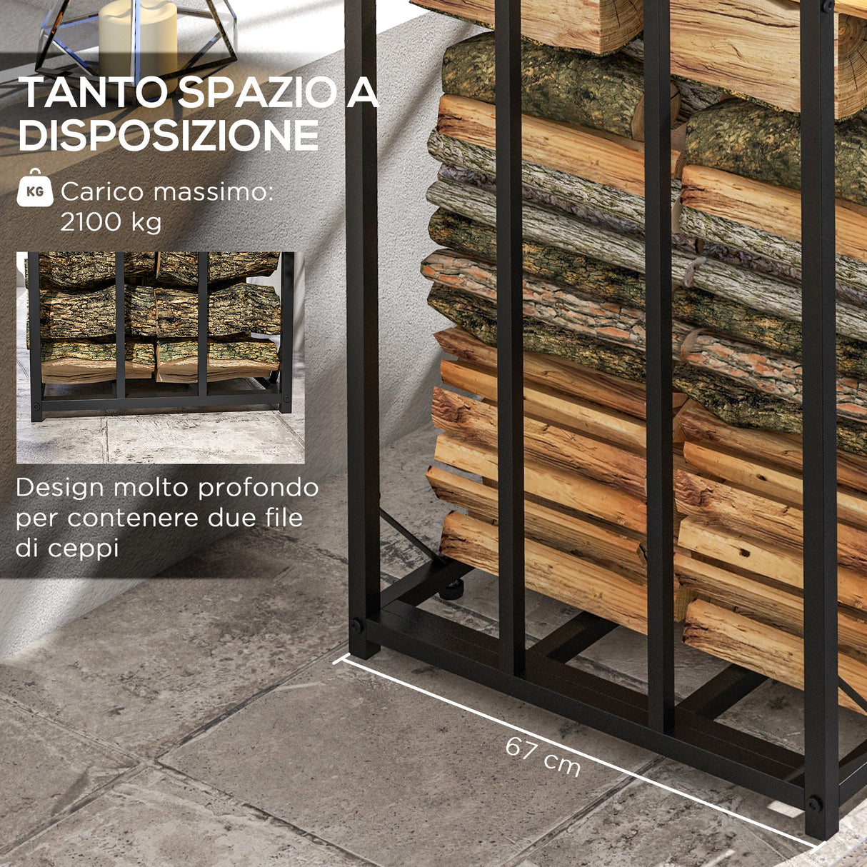 easycomfort easycomfort legnaia da esterno in metallo con tetto in policarbonato capacita 2100kg 185x67x185 nero