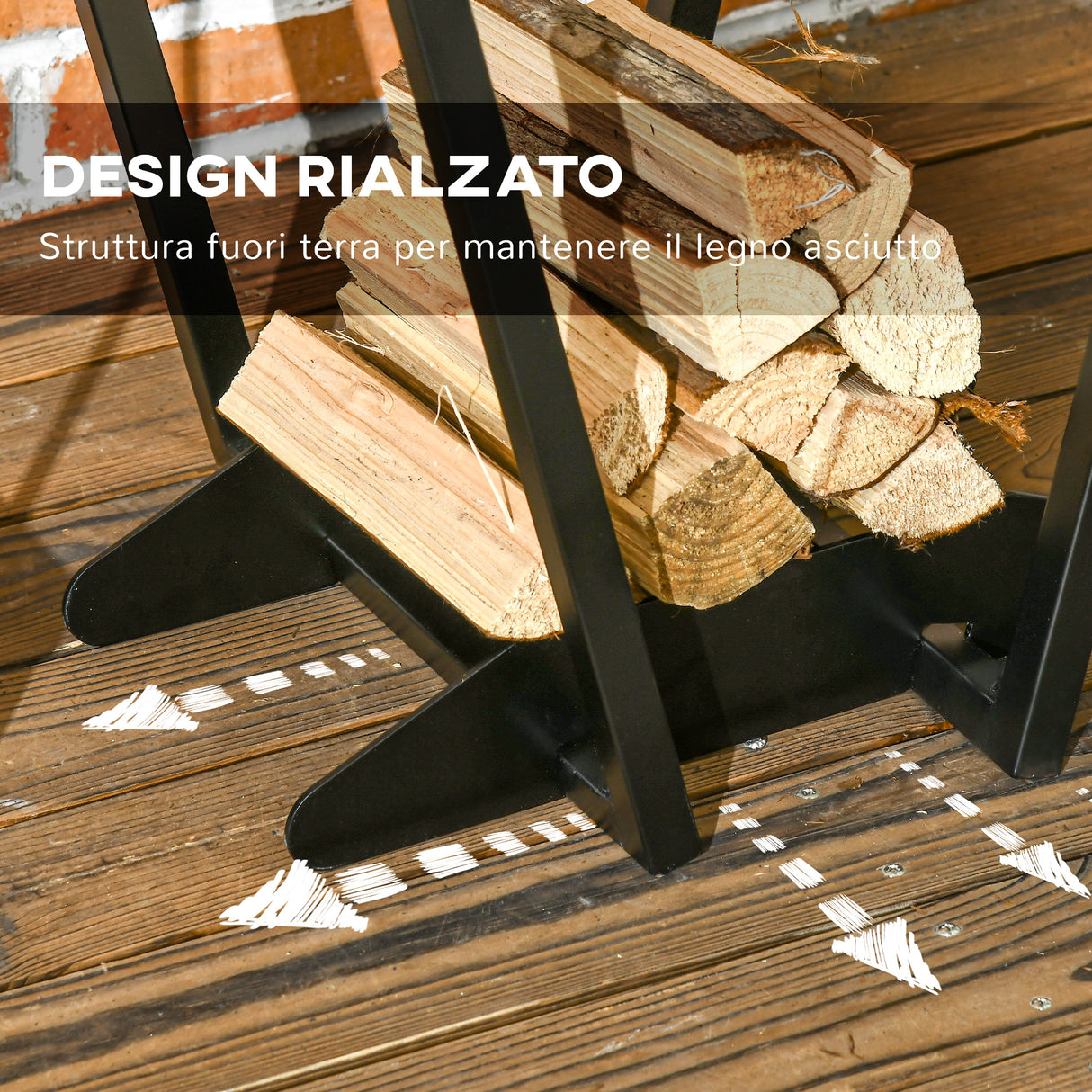 easycomfort easycomfort scaffale portalegna con ganci da esterno e interno in acciaio 45x32x58cm nero