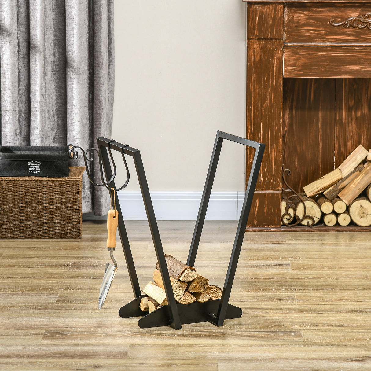 easycomfort easycomfort scaffale portalegna con ganci da esterno e interno in acciaio 45x32x58cm nero