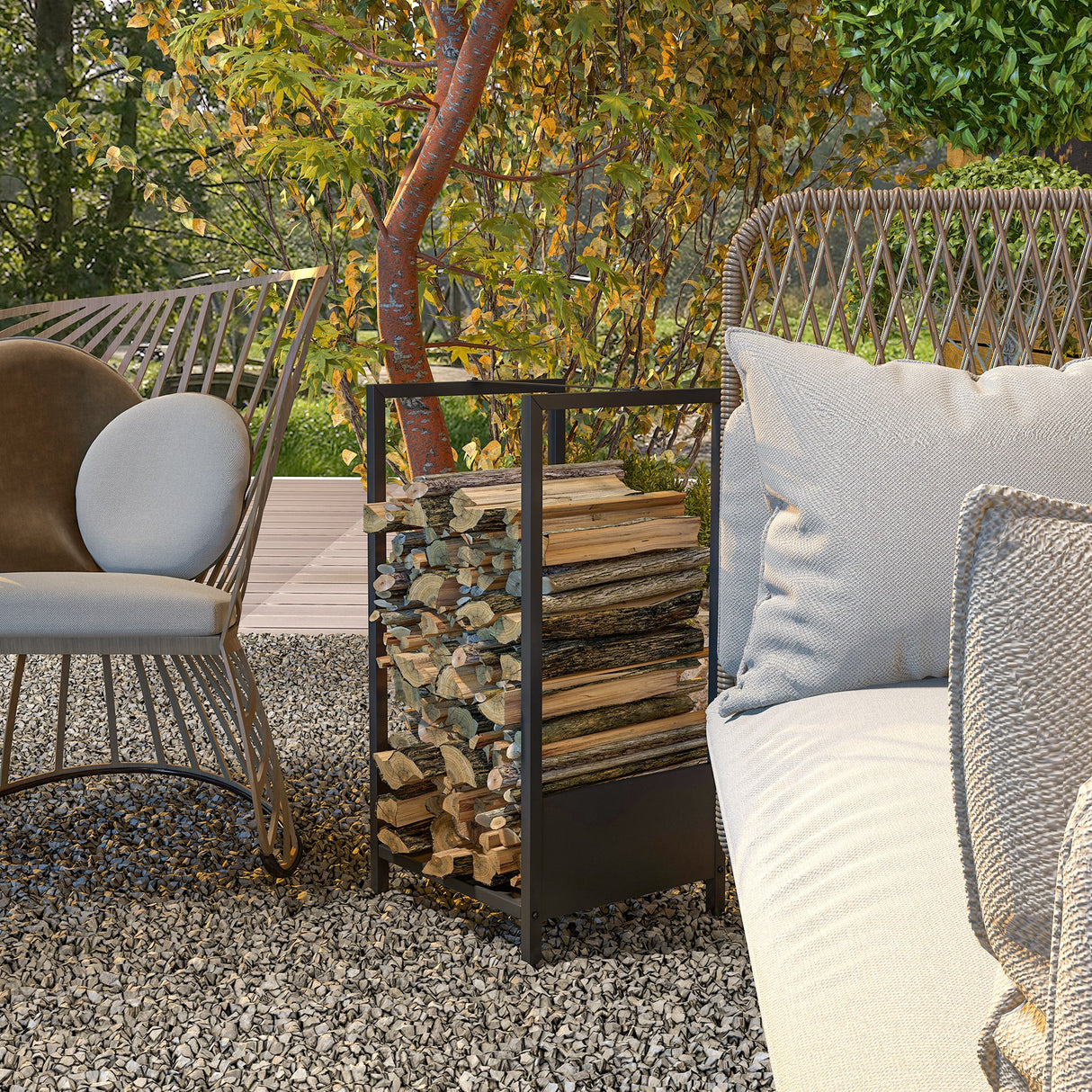 easycomfort easycomfort scaffale portalegna da esterno e interno in acciaio con base rialzata 39x35x76cm nero