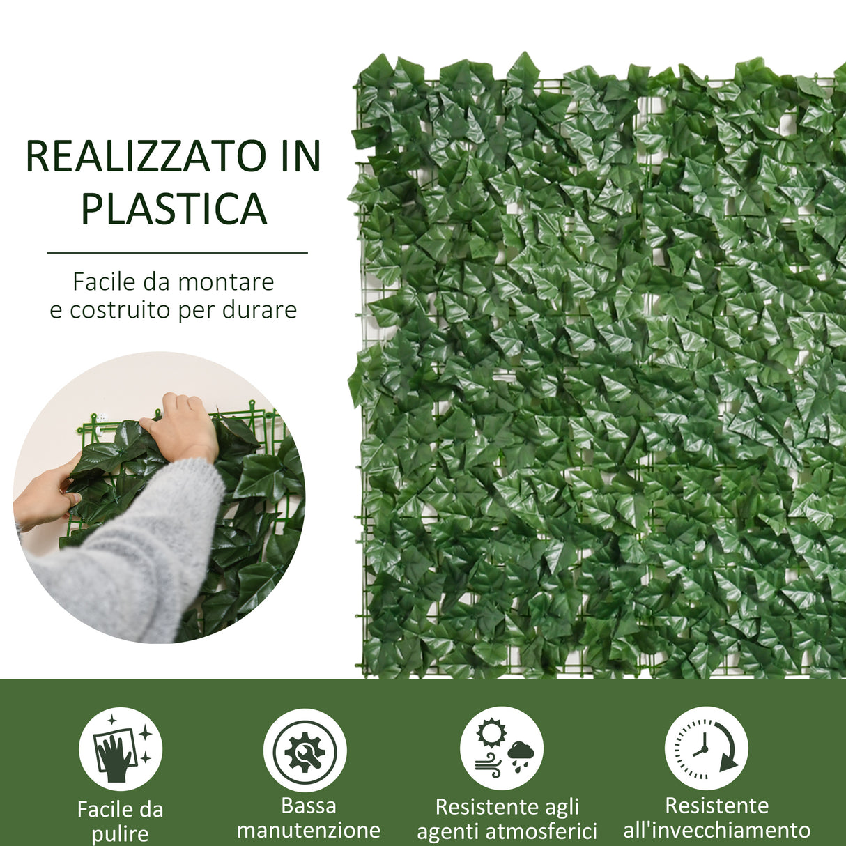 easycomfort easycomfort rotolo di siepe artificiale per balcone e giardino in pe anti uv con foglie verde scuro 300x100cm