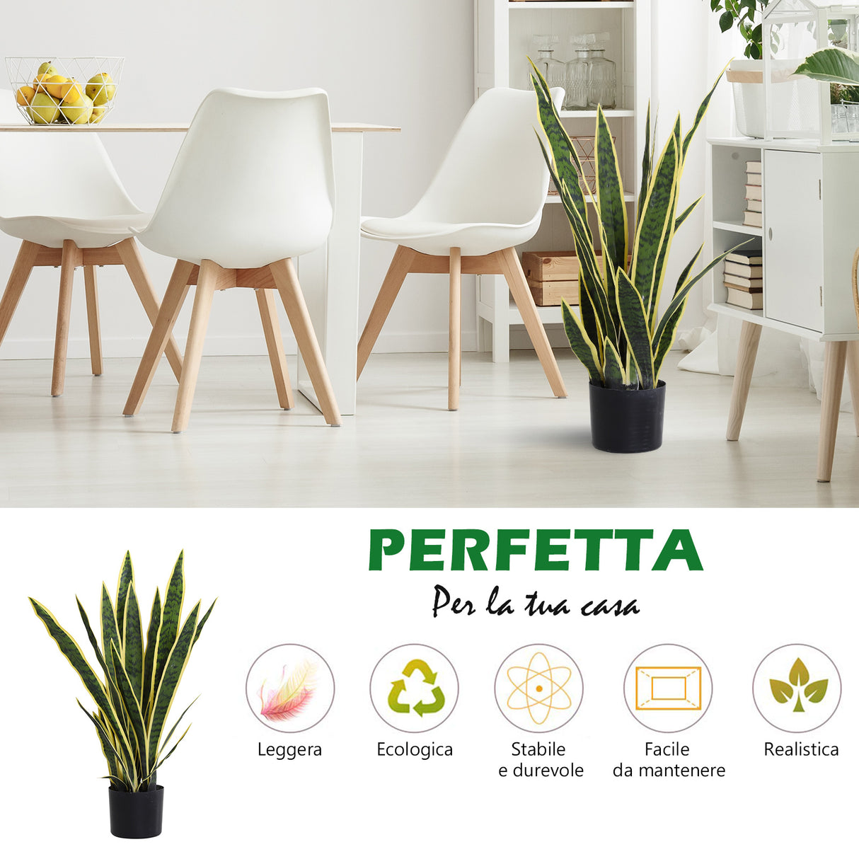 easycomfort easycomfort sanseveria artificiale pianta da esterno e interno con vaso decorativo realistica verde e giallo 15cm x 80cm ean 8054111841894