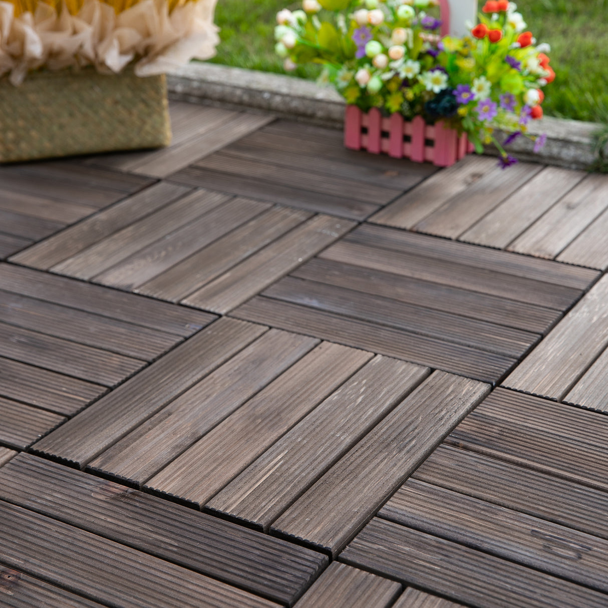 easycomfort easycomfort piastrelle per esterni pavimento in legno set 27 pezzi montaggio a incastro 30x30x2.5cm