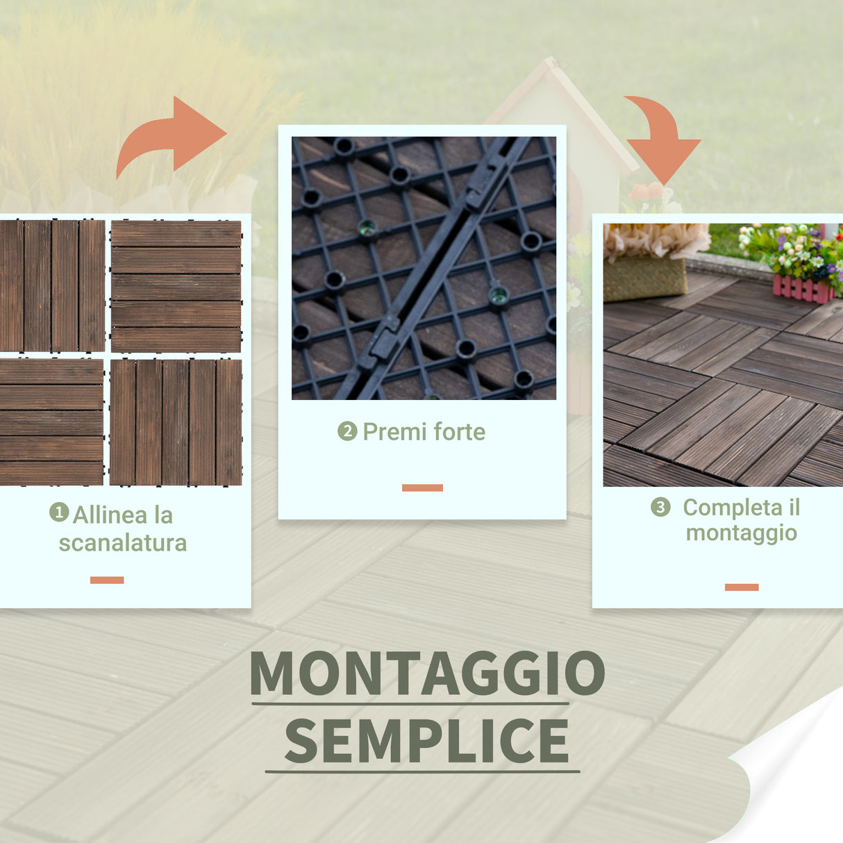 easycomfort easycomfort piastrelle per esterni pavimento in legno set 27 pezzi montaggio a incastro 30x30x2.5cm