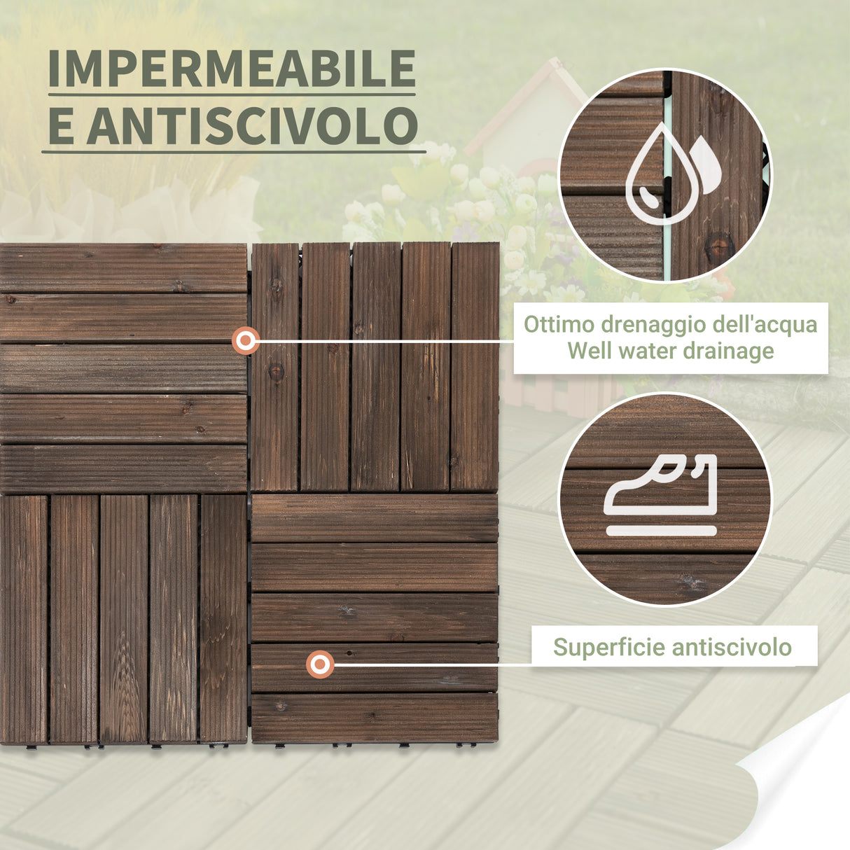 easycomfort easycomfort piastrelle per esterni pavimento in legno set 27 pezzi montaggio a incastro 30x30x2.5cm