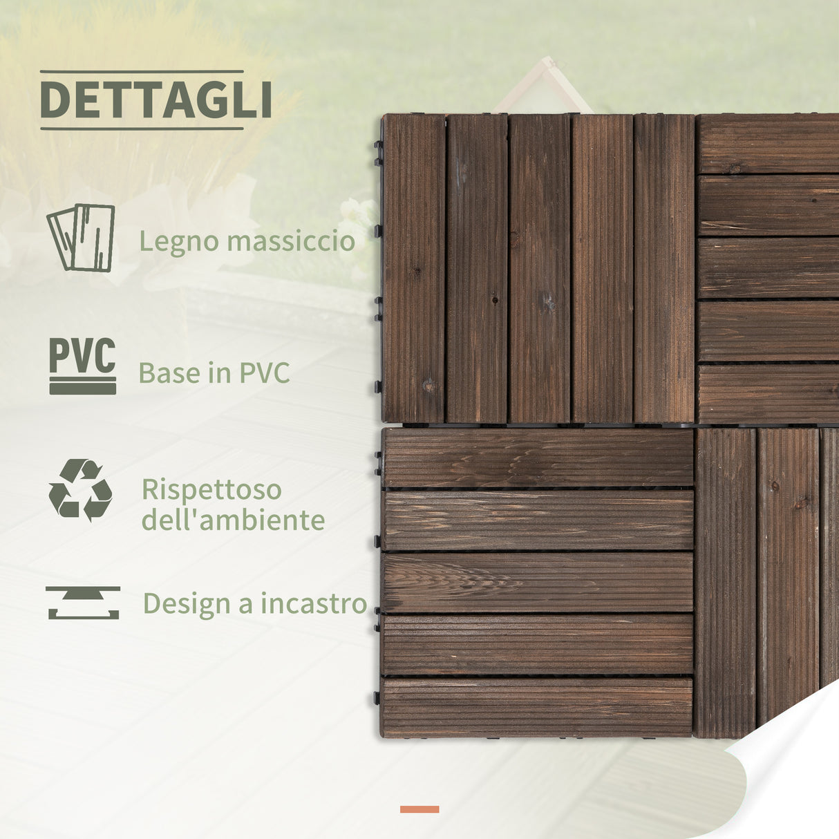 easycomfort easycomfort piastrelle per esterni pavimento in legno set 27 pezzi montaggio a incastro 30x30x2.5cm