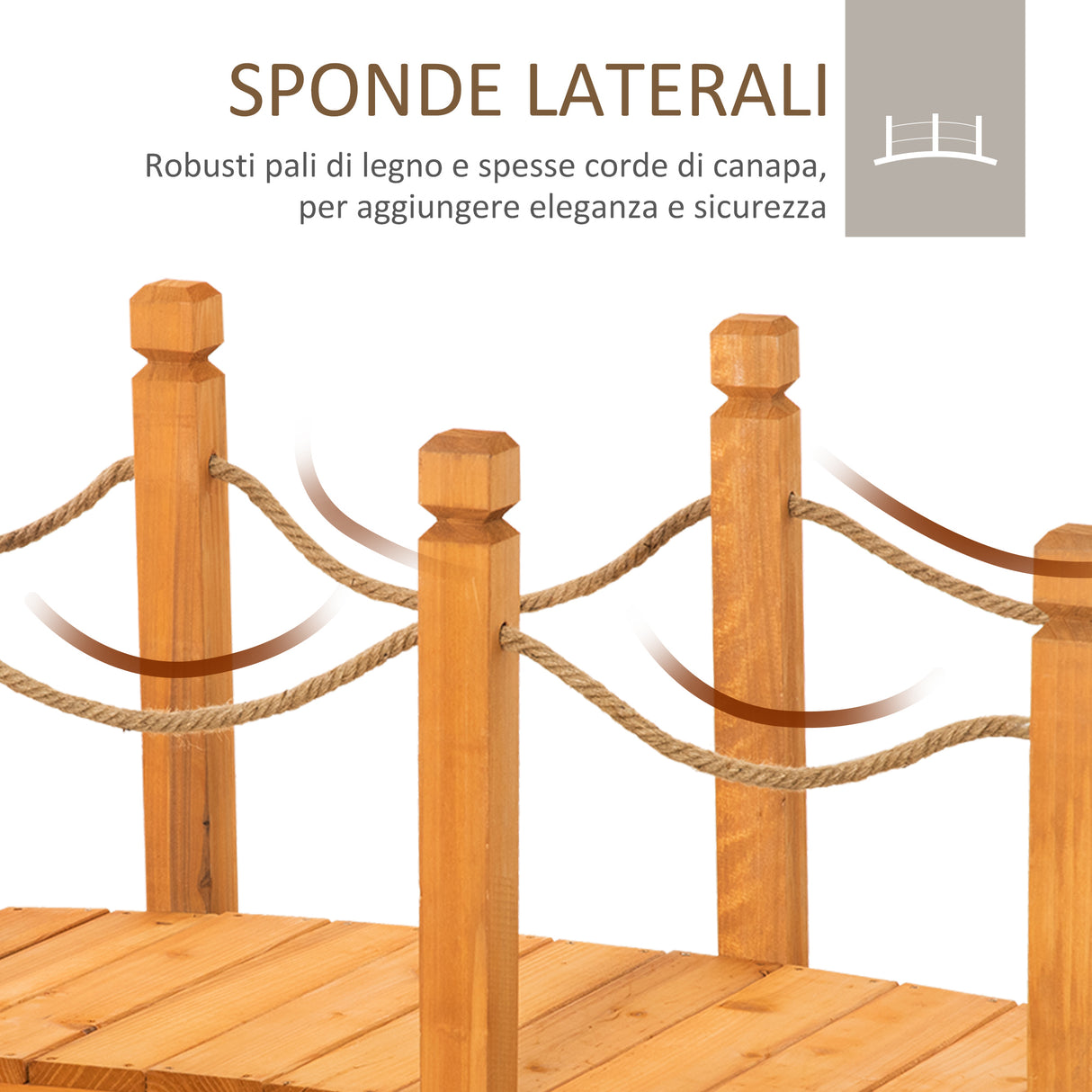 easycomfort easycomfort ponticello di legno da esterni con sponde in canapa struttura in legno dabete 150x58x58 5cm arancione