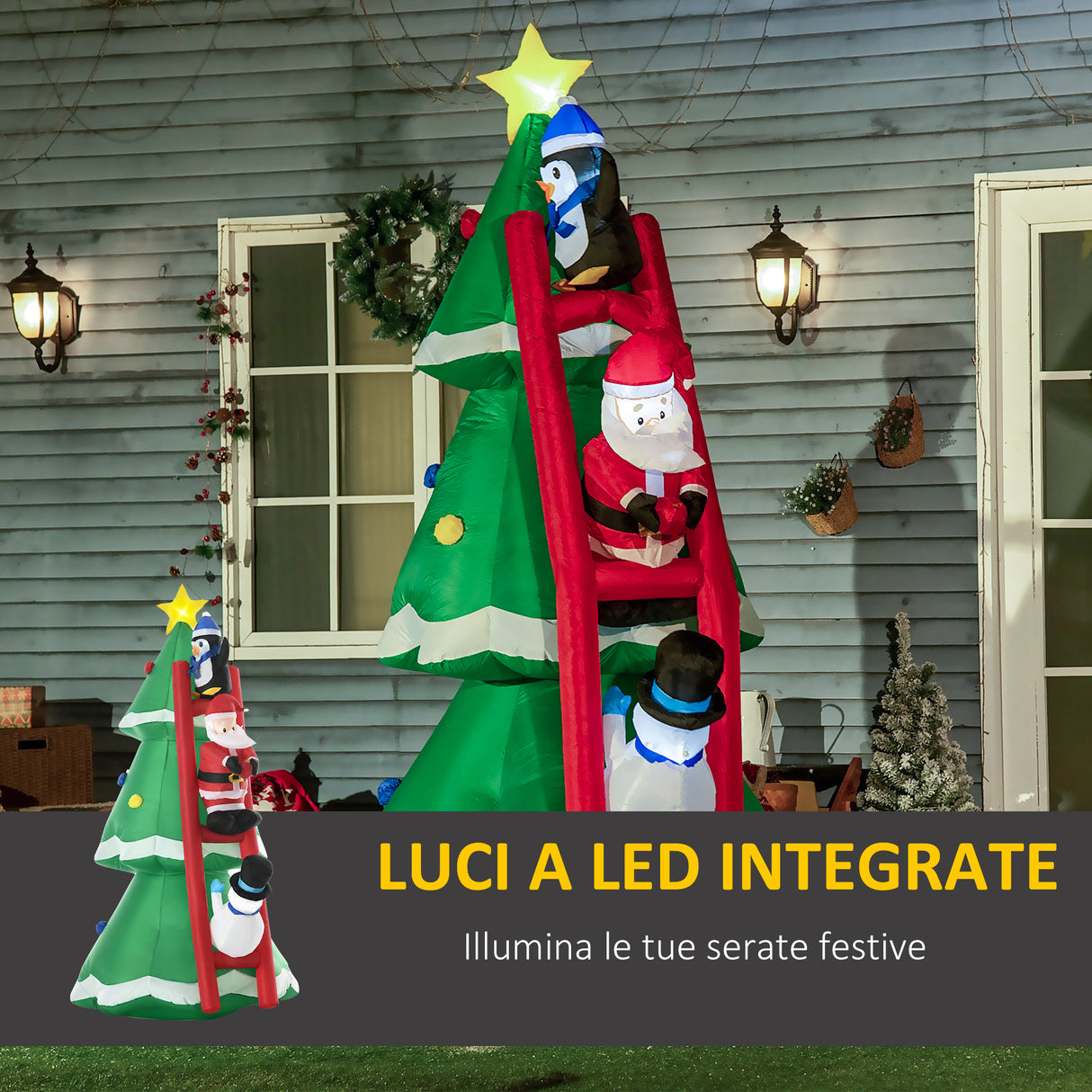 easycomfort easycomfort albero di natale gonfiabile con babbo natale e luci led gonfiatore incluso 162x125x247cm