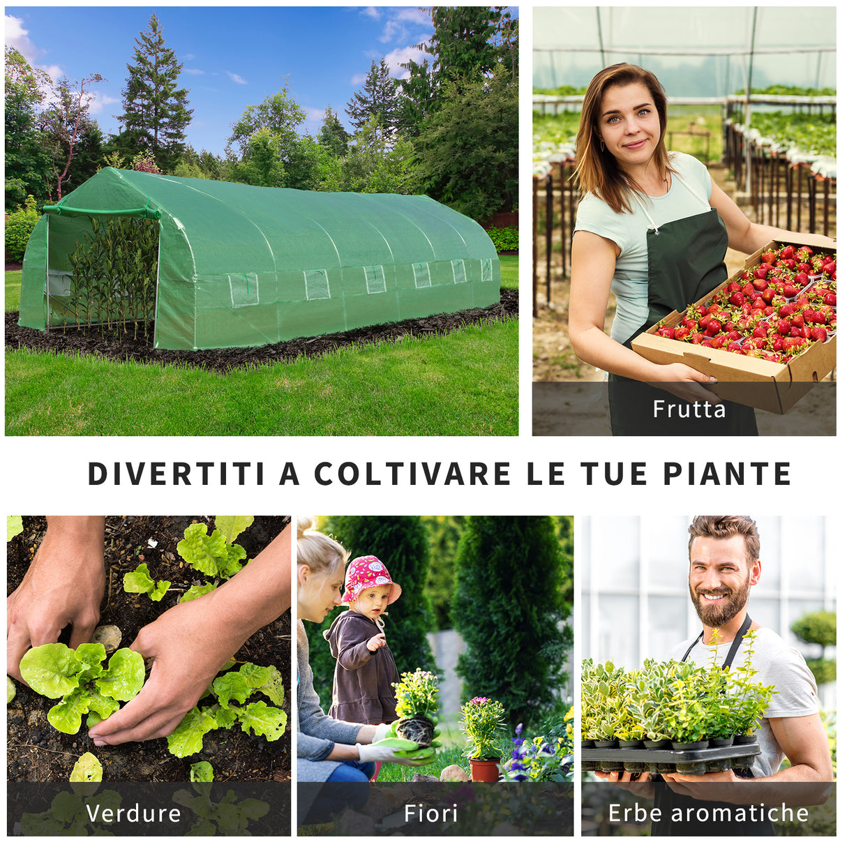 easycomfort easycomfort serra da giardino a tunnel 8x3x2m in pe e acciaio con porta avvolgibile e finestre verde