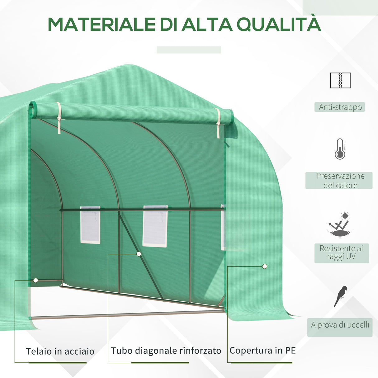 easycomfort easycomfort serra per orto a tunnel 4 5x3x2m con tetto spiovente in pe e tubi dacciaio verde scuro ean 8054144132396