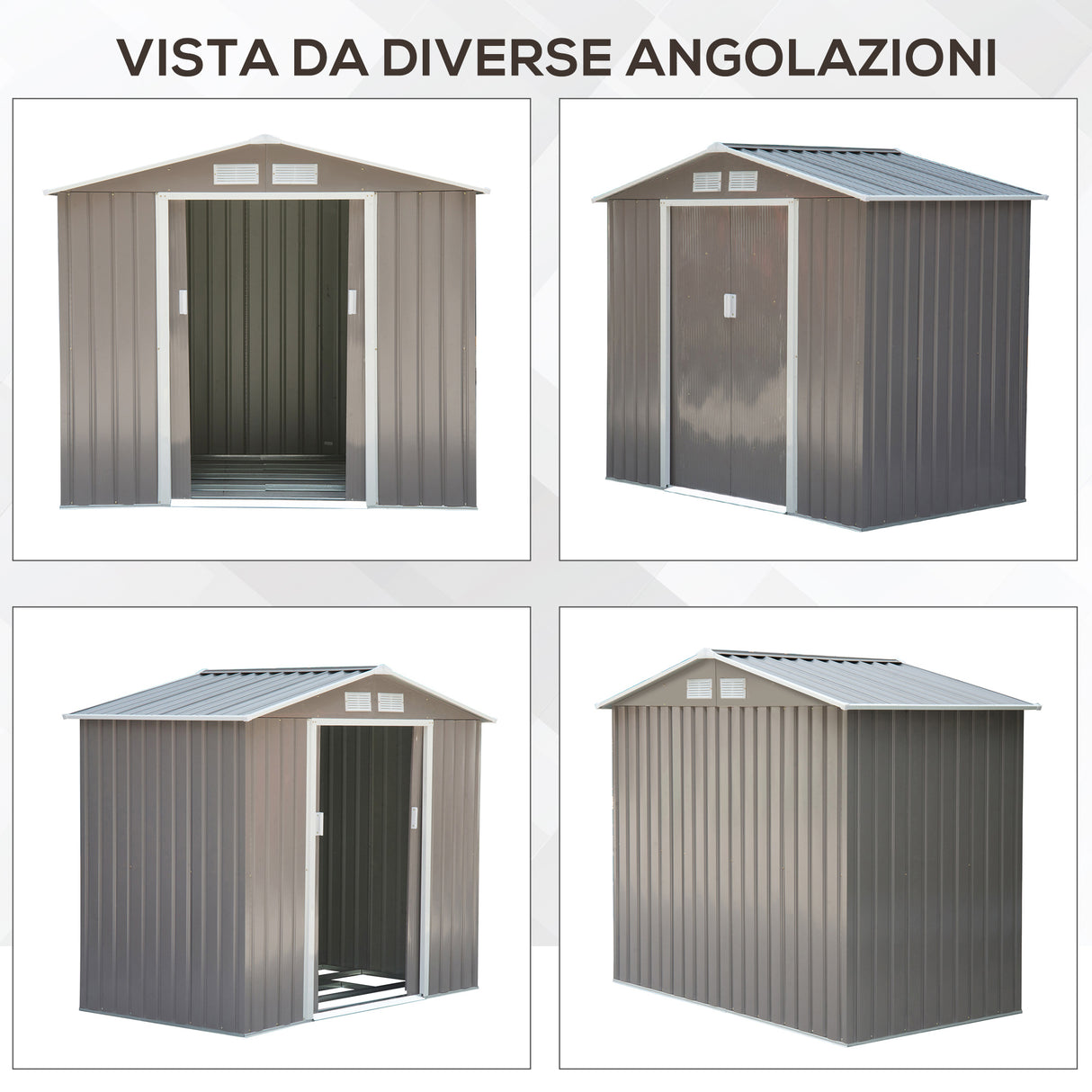 easycomfort easycomfort casetta da giardino porta utensili in lamiera con porte scorrevoli 213x130x185cm grigio
