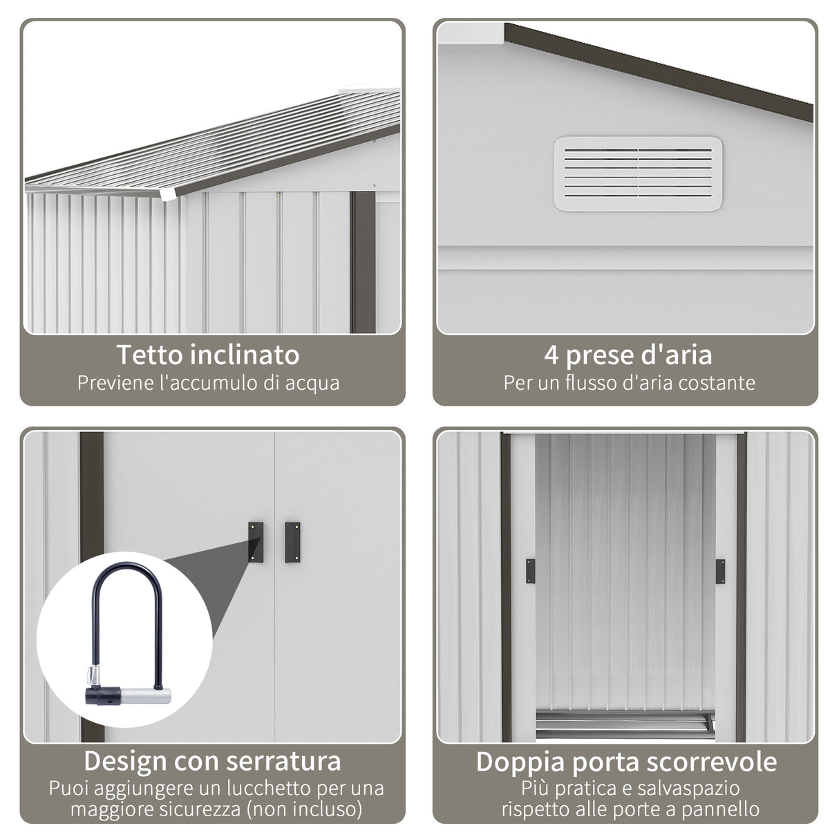easycomfort easycomfort casetta porta utensili in acciaio capanno da giardino con porte scorrevoli 213x130x185 cm bianco