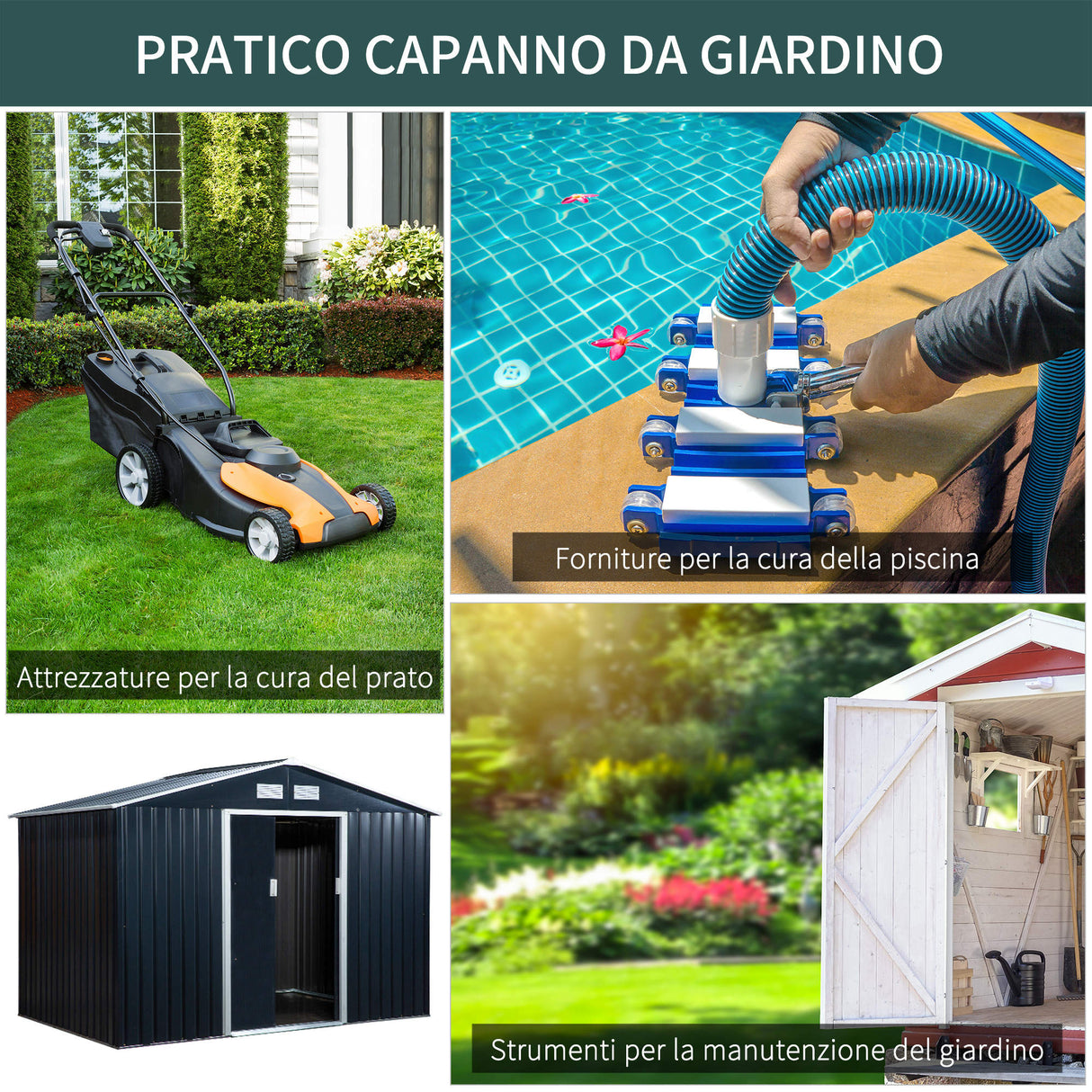 easycomfort easycomfort casetta da giardino a 2 porte scorrevoli e 4 prese daria in acciaio e pp 277x195x192cm grigia