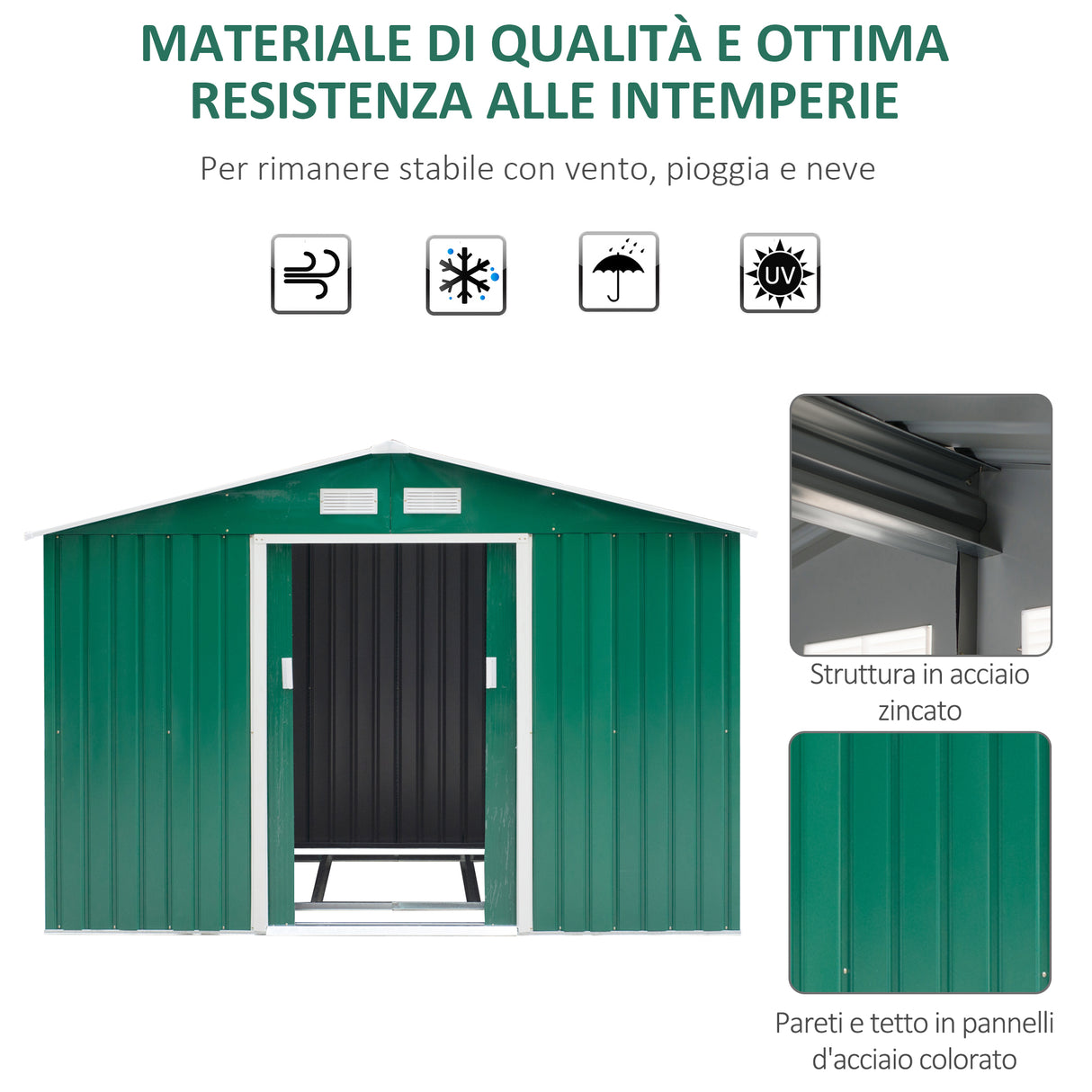 easycomfort easycomfort casetta da giardino porta utensili in lamiera di acciaio capanno da giardino in acciaio con porte scorrevoli 277x195x192cm verde