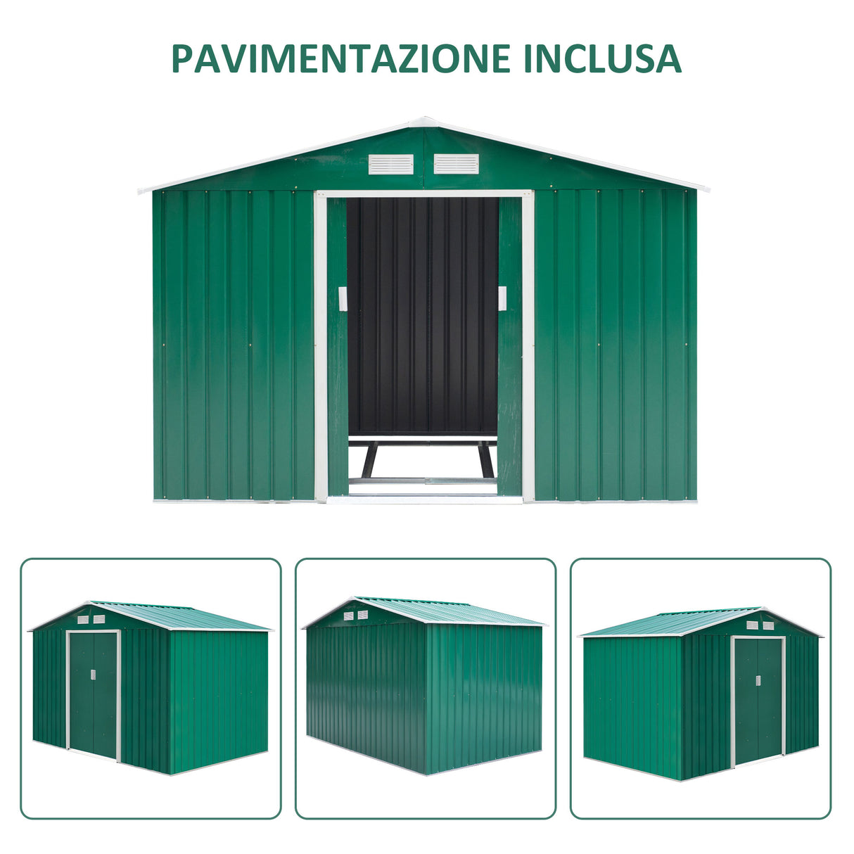 easycomfort easycomfort casetta da giardino porta utensili in lamiera di acciaio capanno da giardino in acciaio con porte scorrevoli 277x195x192cm verde