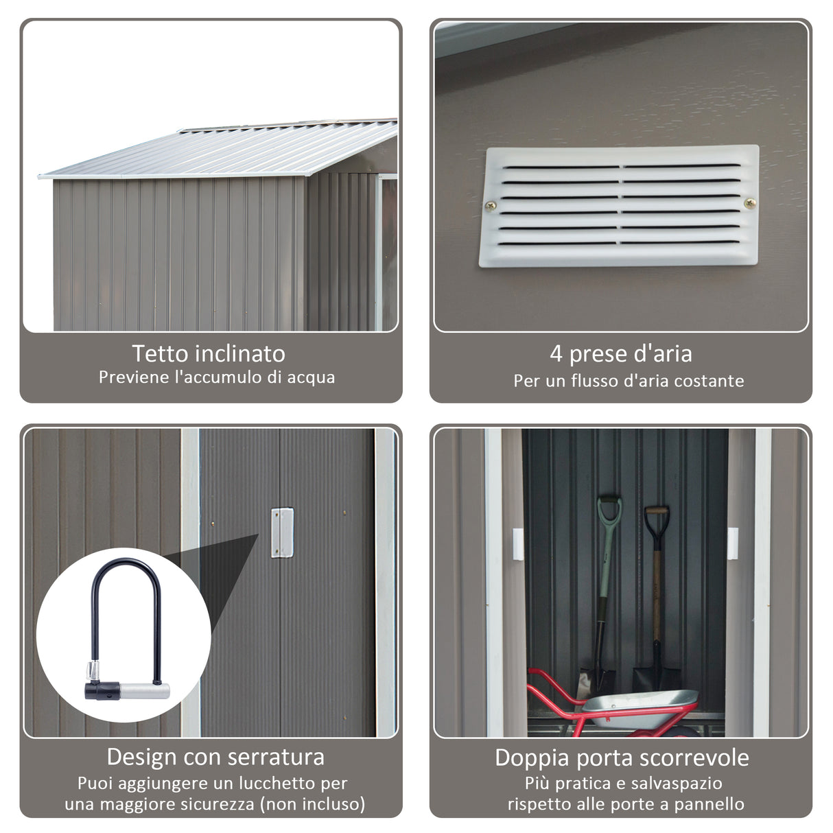 easycomfort easycomfort casetta da giardino con doppie porte scorrevoli in lamiera di acciaio capanno da giardino in acciaio 277x195x192cm grigia