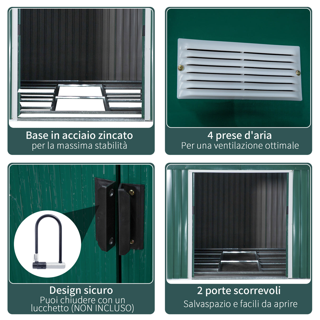 easycomfort easycomfort casetta da giardino con 2 porte scorrevoli e 4 prese daria in acciaio e pp 340x386x200cm verde