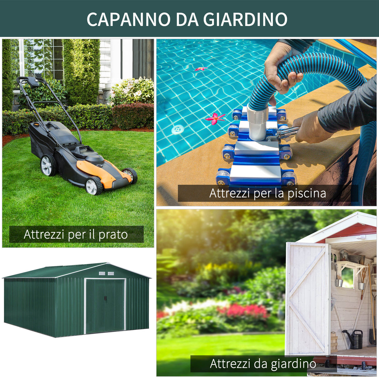 easycomfort easycomfort casetta da giardino con 2 porte scorrevoli e 4 prese daria in acciaio e pp 340x386x200cm verde