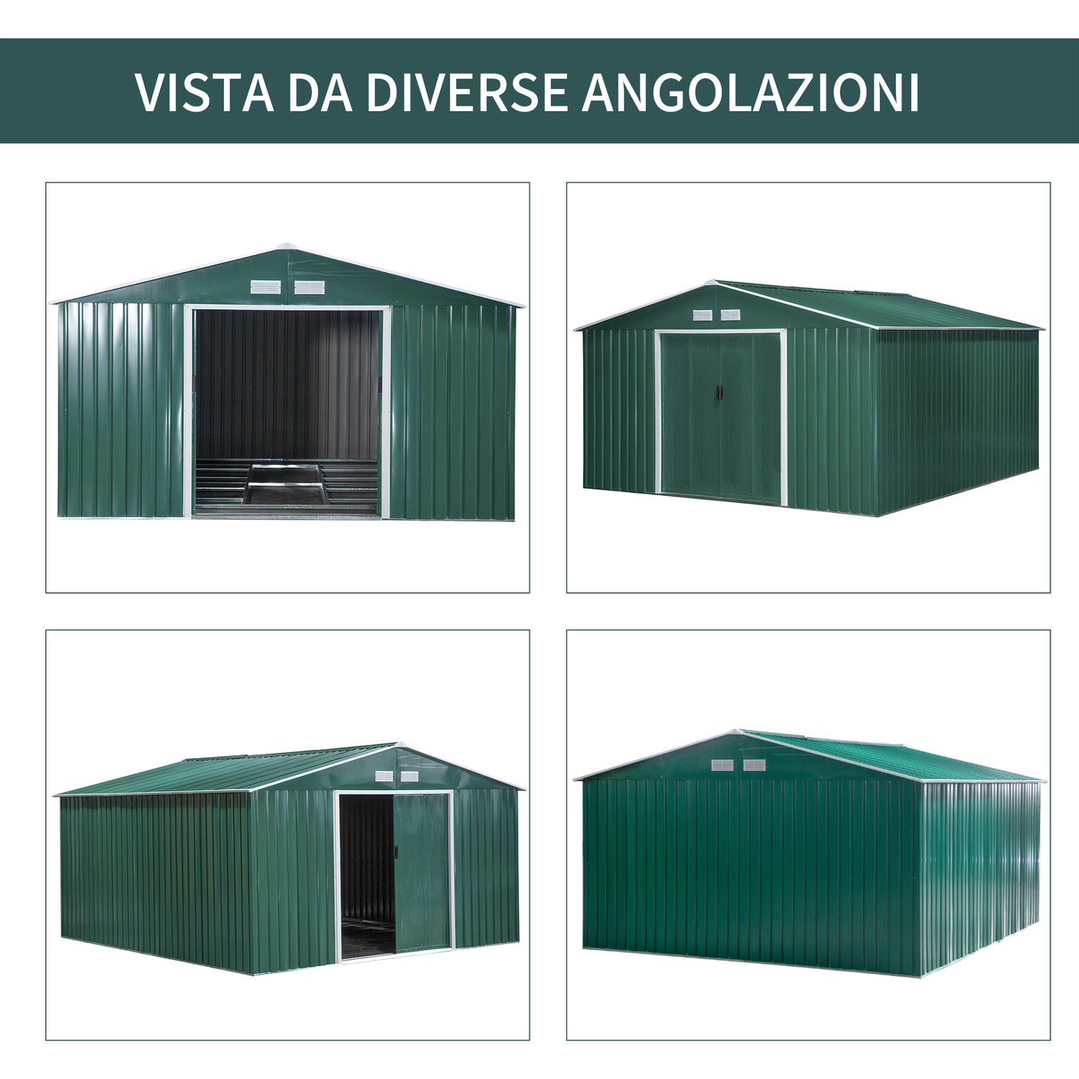 easycomfort easycomfort casetta da giardino con 2 porte scorrevoli e 4 prese daria in acciaio e pp 340x386x200cm verde