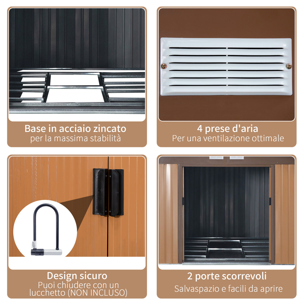 easycomfort easycomfort casetta da giardino con 2 porte scorrevoli e 4 prese daria in acciaio e pp 340x386x200cm giallo