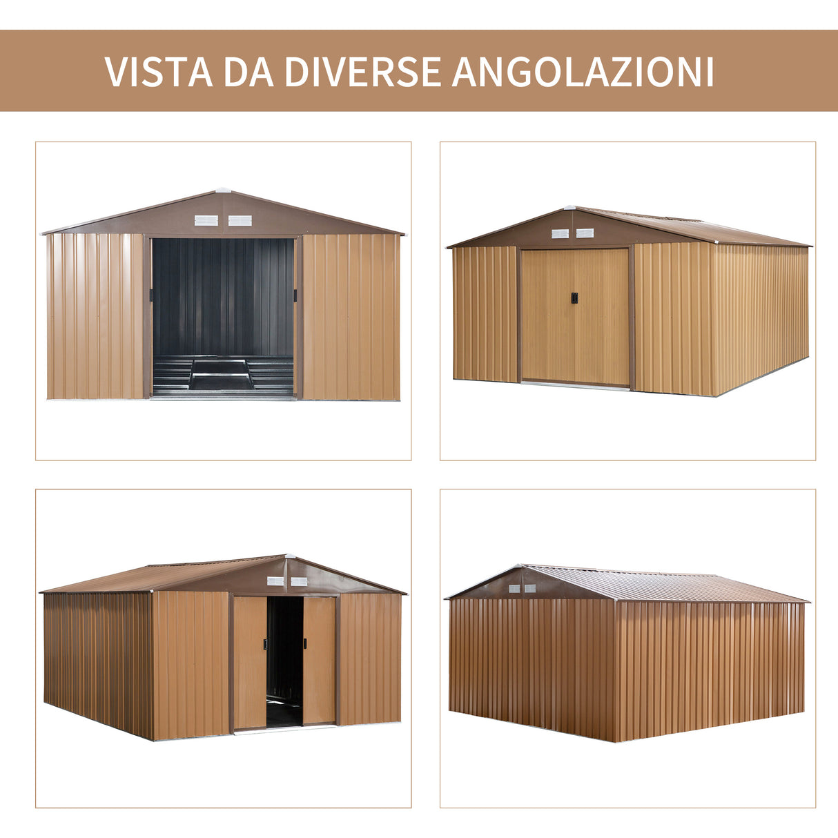 easycomfort easycomfort casetta da giardino con 2 porte scorrevoli e 4 prese daria in acciaio e pp 340x386x200cm giallo