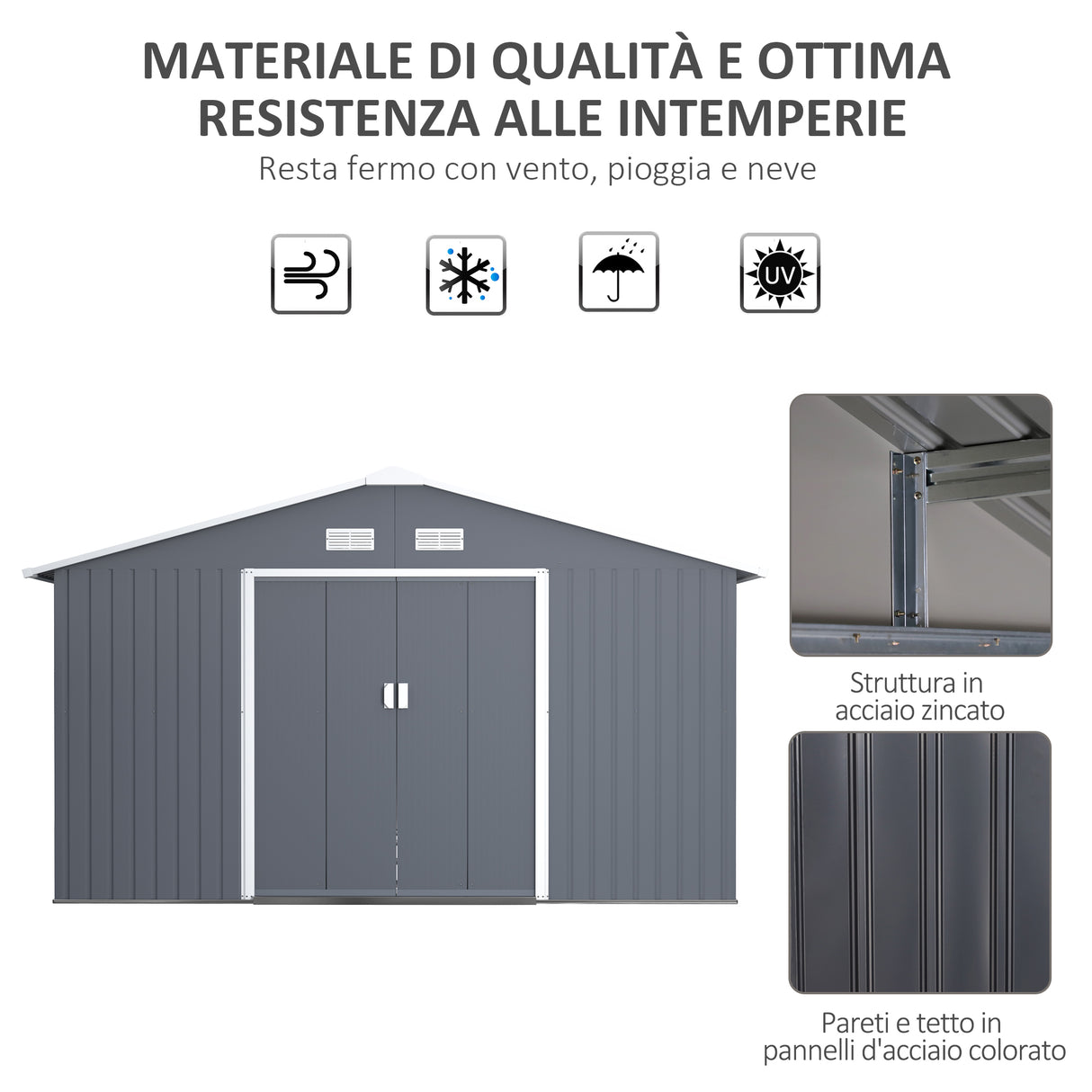 easycomfort easycomfort casetta da giardino porta utensili in lamiera di acciaio capanno da giardino in acciaio con porte scorrevoli 340x386x200cm grigio