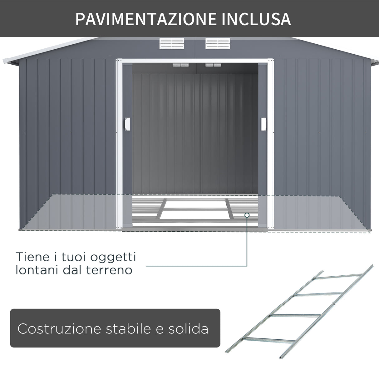 easycomfort easycomfort casetta da giardino porta utensili in lamiera di acciaio capanno da giardino in acciaio con porte scorrevoli 340x386x200cm grigio