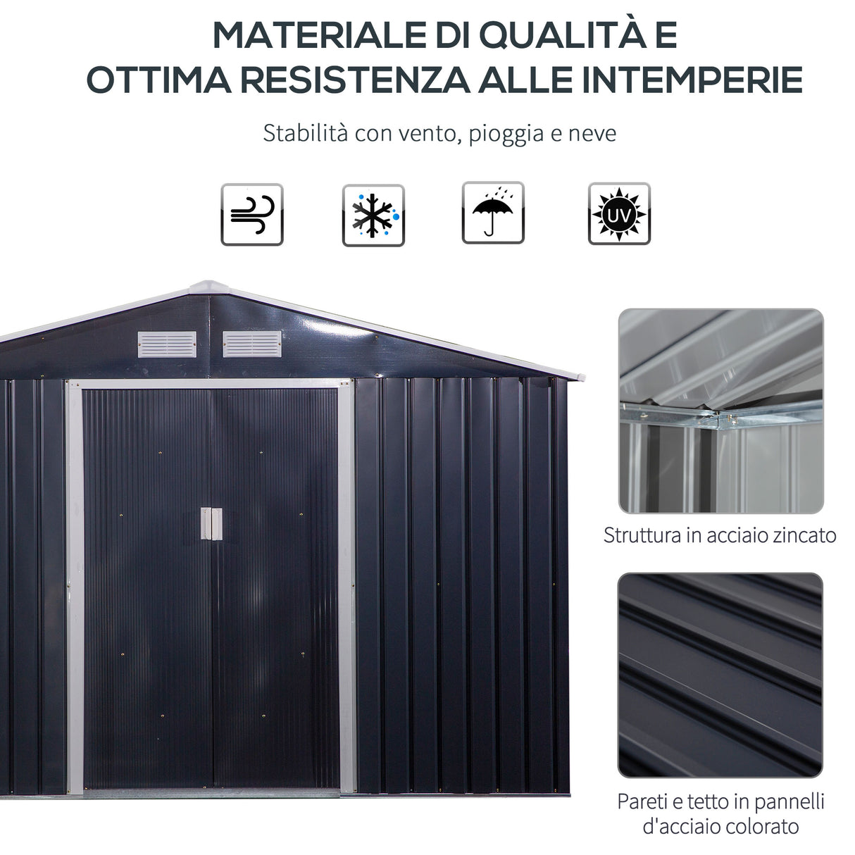 easycomfort easycomfort casetta da giardino con 2 porte scorrevoli e 4 prese daria in acciaio e pp 322x277x192 cm grigio