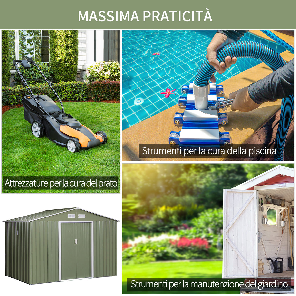 easycomfort easycomfort casetta da giardino con 2 porte scorrevoli e 4 prese daria in acciaio e pp 277x195x192cm verde chiaro