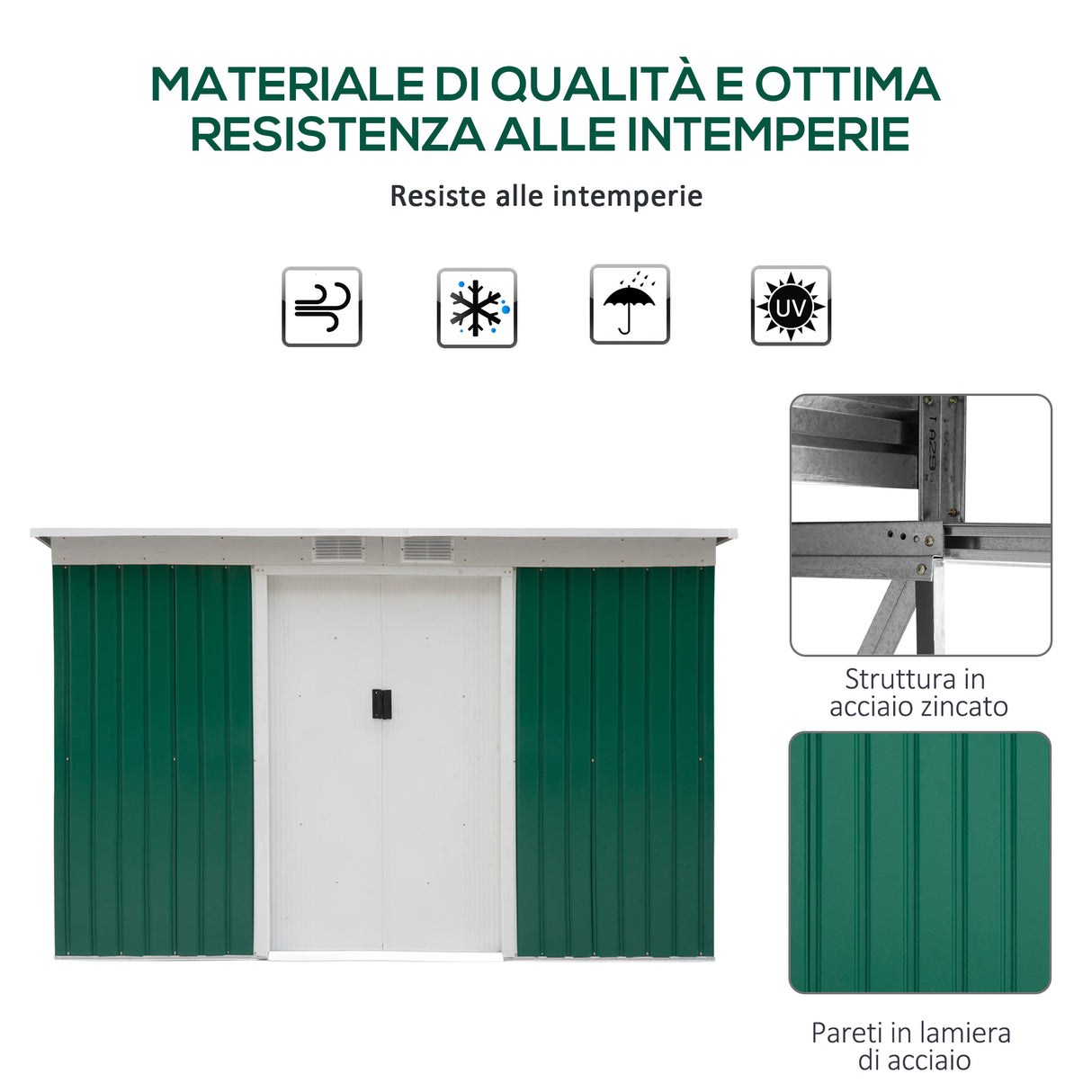 easycomfort easycomfort casetta da giardino porta utensili in lamiera di acciaio capanno da giardino in acciaio con porte scorrevoli 280x130x172cm verde