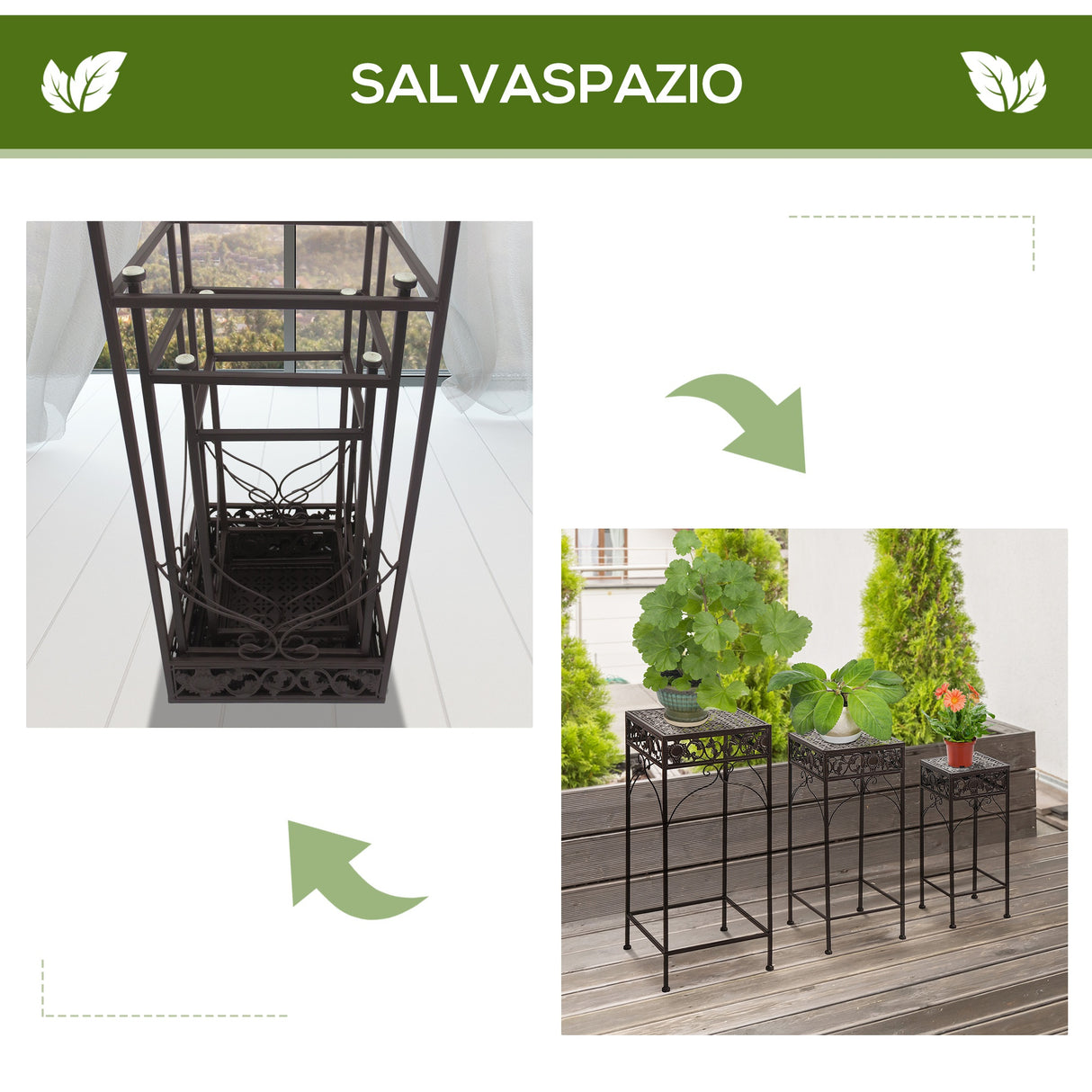 easycomfort easycomfort set 3 pezzi piedistallo porta piante in ferro battuto marrone ean 8054111847490