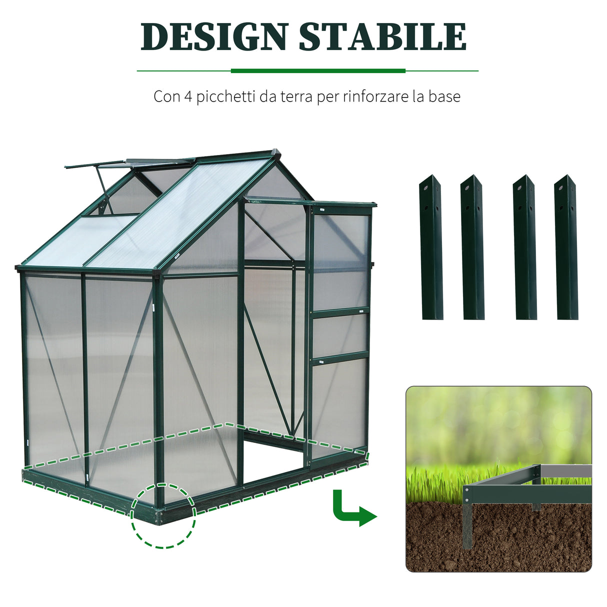 easycomfort easycomfort serra da giardino in policarbonato anti uv con finestra e porta scorrevole 190x132x201cm