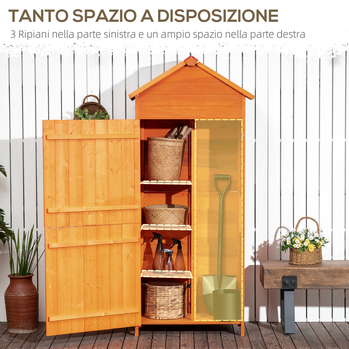 easycomfort easycomfort casetta da giardino porta attrezzi in legno con 2 ante e 3 mensole 84x52x188cm
