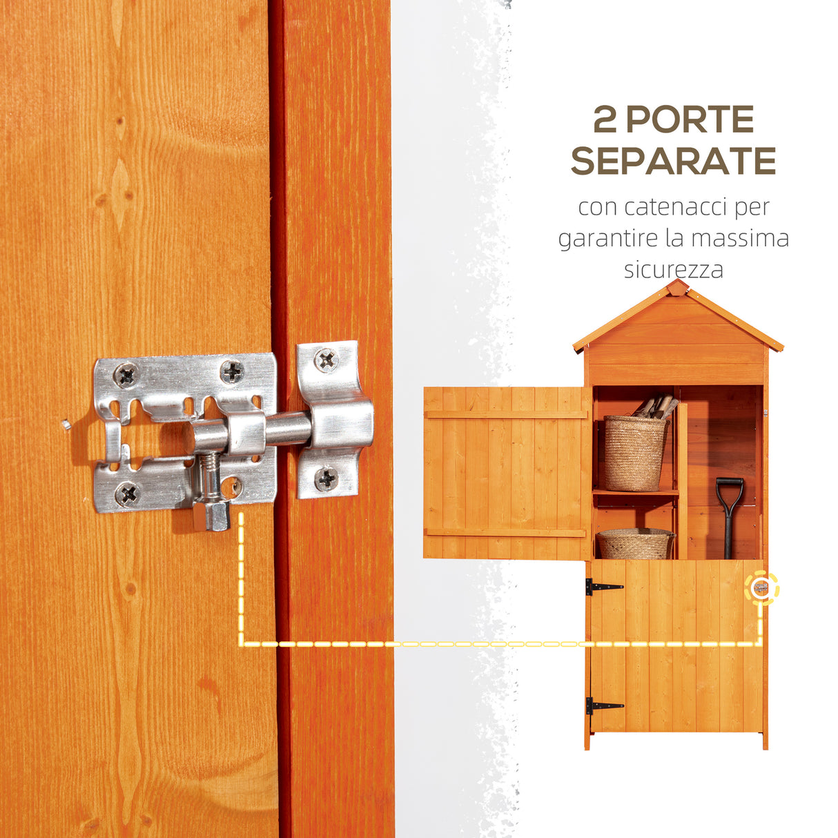 easycomfort easycomfort casetta da giardino porta attrezzi in legno con 2 ante e 3 mensole 84x52x188cm