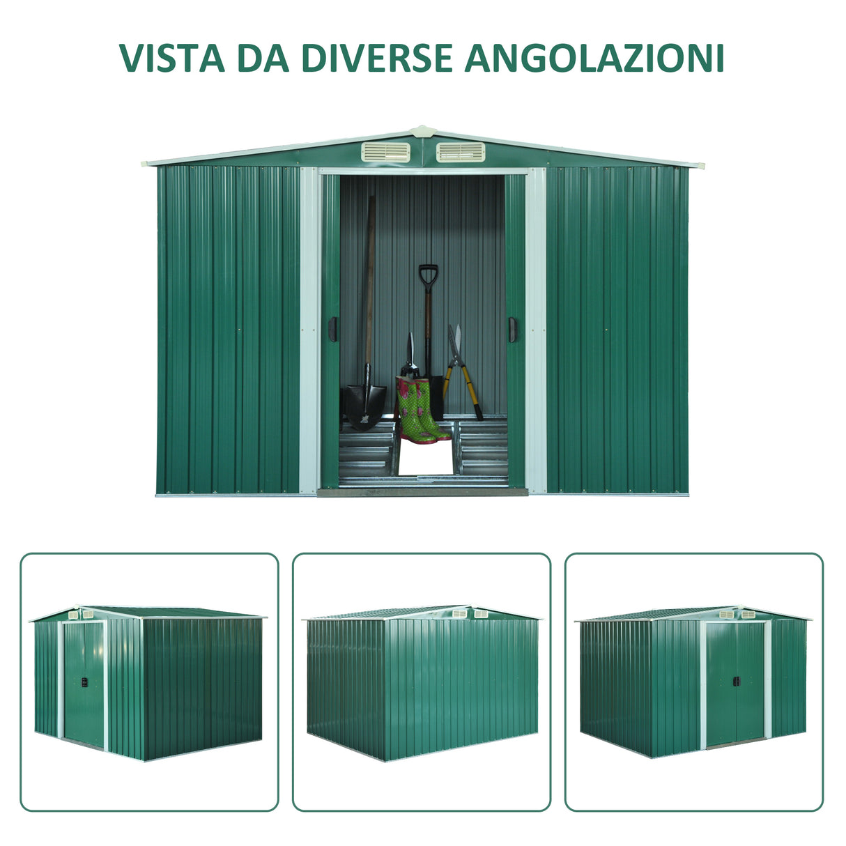 easycomfort easycomfort casetta da giardino porta utensili in lamiera di acciaio capanno da giardino in acciaio con porte scorrevoli 258x206x178cm verde