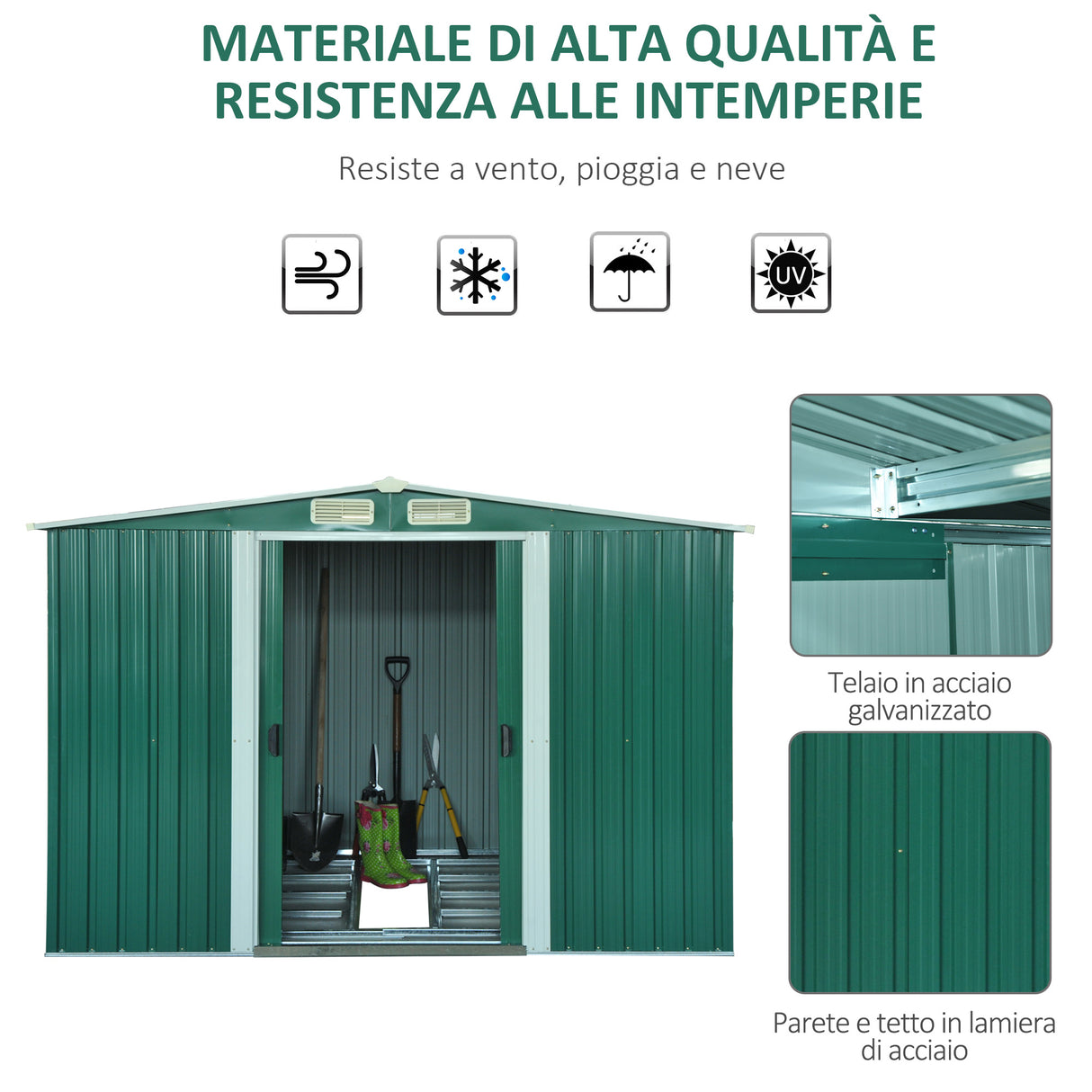 easycomfort easycomfort casetta da giardino porta utensili in lamiera di acciaio capanno da giardino in acciaio con porte scorrevoli 258x206x178cm verde
