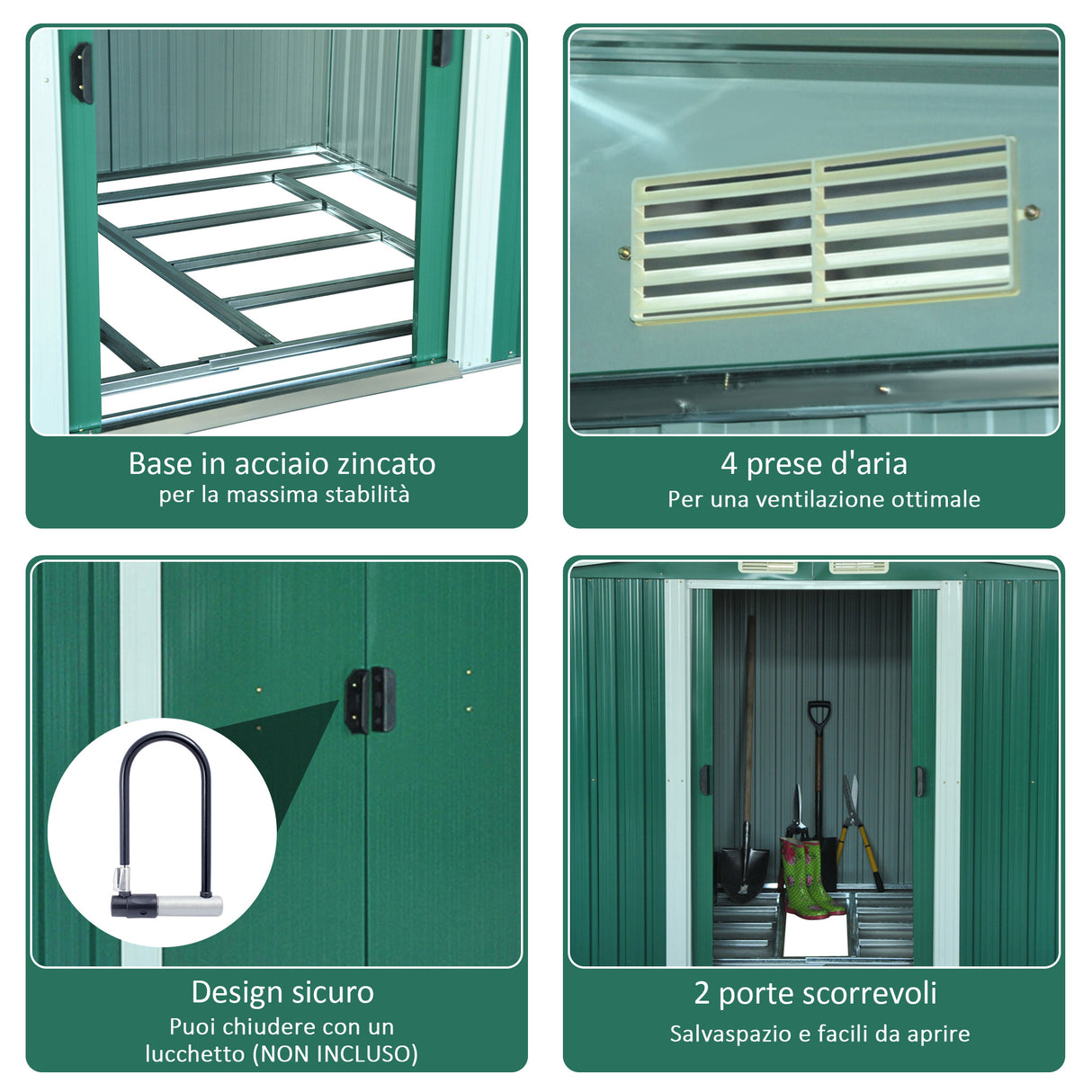 easycomfort easycomfort casetta da giardino porta utensili in lamiera di acciaio capanno da giardino in acciaio con porte scorrevoli 258x206x178cm verde