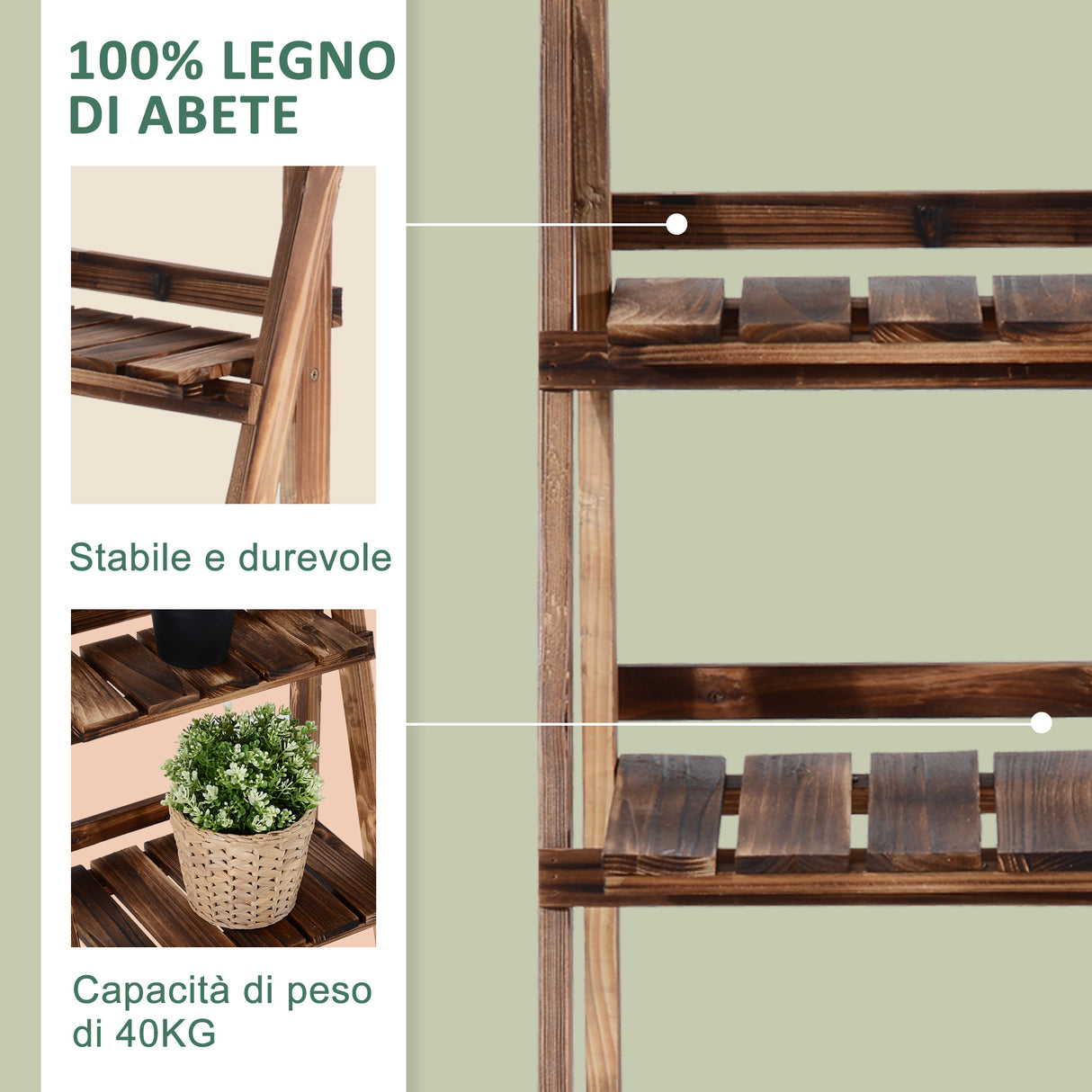 easycomfort easycomfort scaffale portapiante pieghevole in legno di abete con 3 livelli da esterno 40x37x93cm