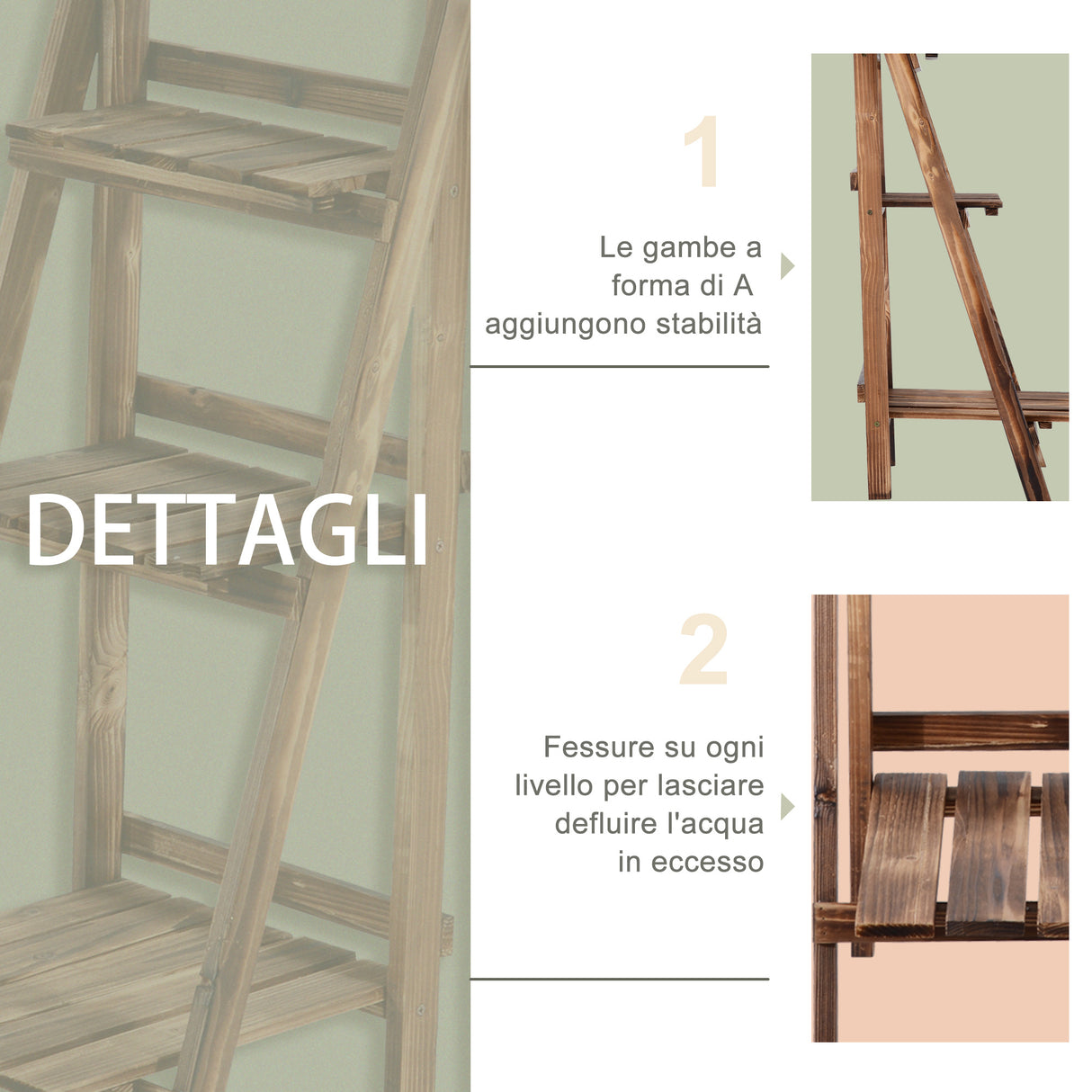 easycomfort easycomfort scaffale portapiante pieghevole in legno di abete con 3 livelli da esterno 40x37x93cm
