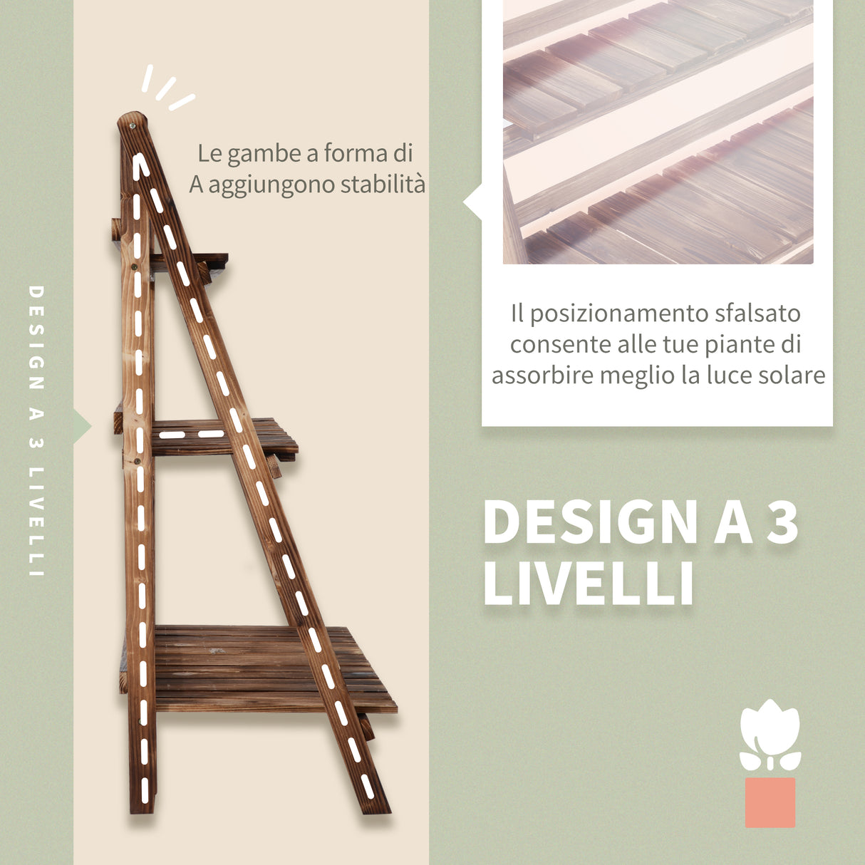 easycomfort easycomfort scaletta fioriera portavasi da giardino a 3 ripiani in legno di abete 100x37x93cm ean 8054111841375