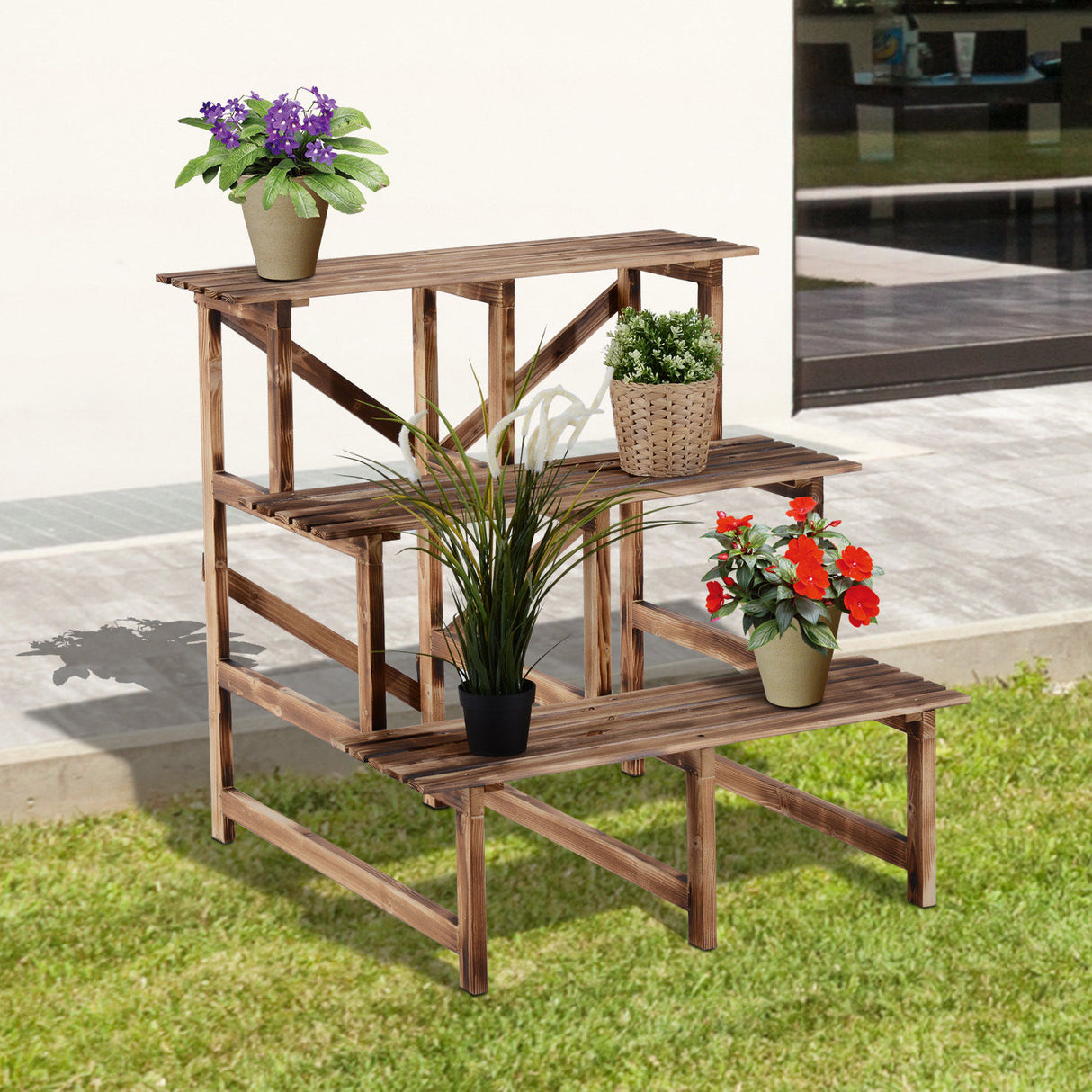 easycomfort easycomfort scaletta fioriera portavasi da giardino a 3 ripiani in legno di abete 80x80x80cm ean 8054111842372