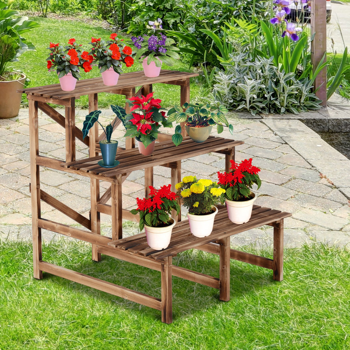 easycomfort easycomfort scaletta fioriera portavasi da giardino a 3 ripiani in legno di abete 80x80x80cm ean 8054111842372