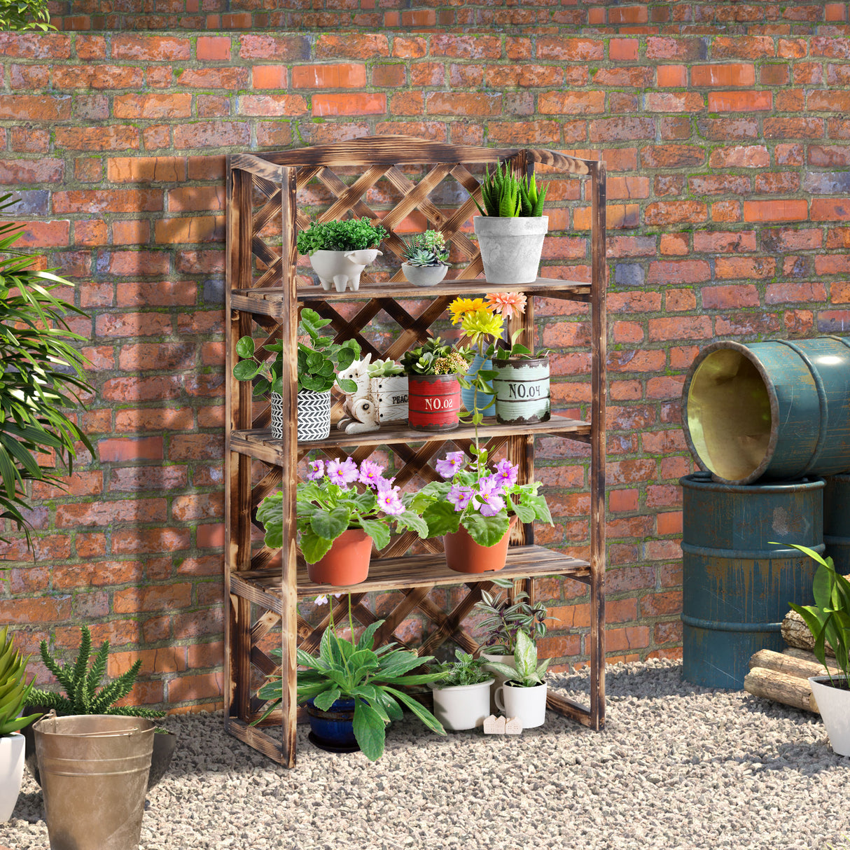 easycomfort easycomfort scaffalatura fioriera per piante a 3 ripiani in legno di abete 80x40x150cm ean 8054111846837