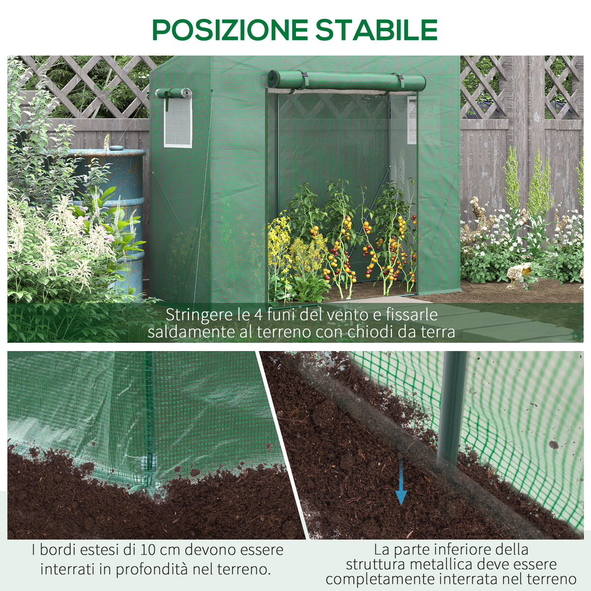 easycomfort easycomfort serra da giardino in pe e acciaio con 4 picchetti 2 finestre e copertura rinforzata 200x77x148 169cm