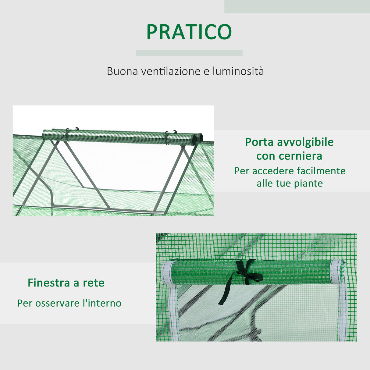 easycomfort easycomfort serra da giardino in acciaio con rivestimento in pe porte avvolgibili e finestre 180x140x80cm verde