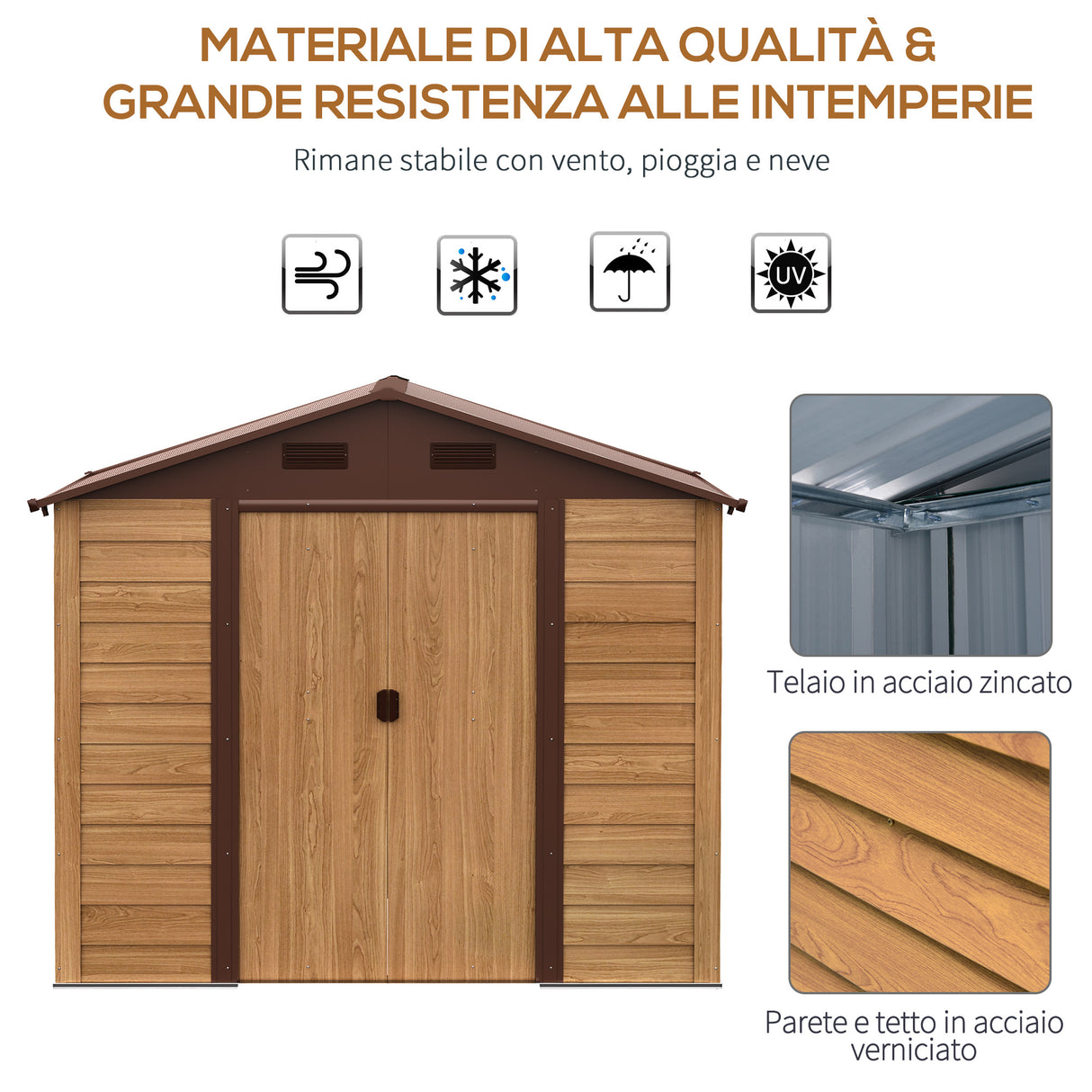 easycomfort easycomfort casetta da giardino porta attrezzi con porte scorrevoli e pareti effetto legno 152x235.7x208.7cm