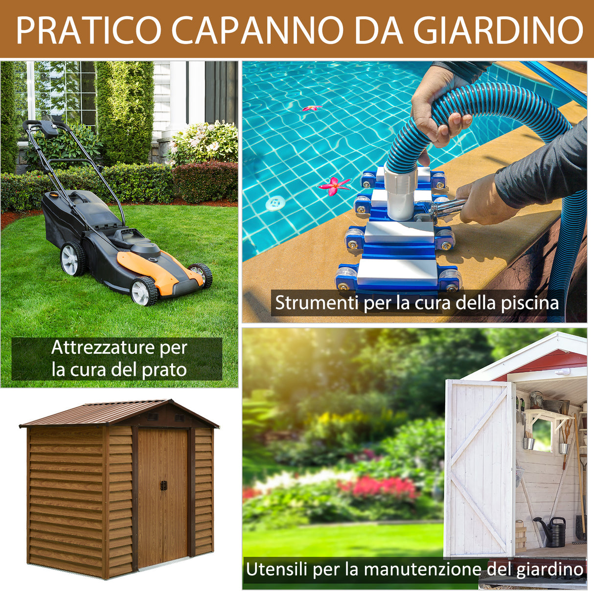 easycomfort easycomfort casetta da giardino porta attrezzi con porte scorrevoli e pareti effetto legno 152x235.7x208.7cm