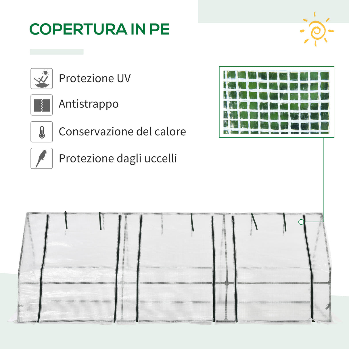 easycomfort easycomfort serra da giardino a tunnel in pe con bordi allungati e porte a cerniera 270x90x90 cm bianco